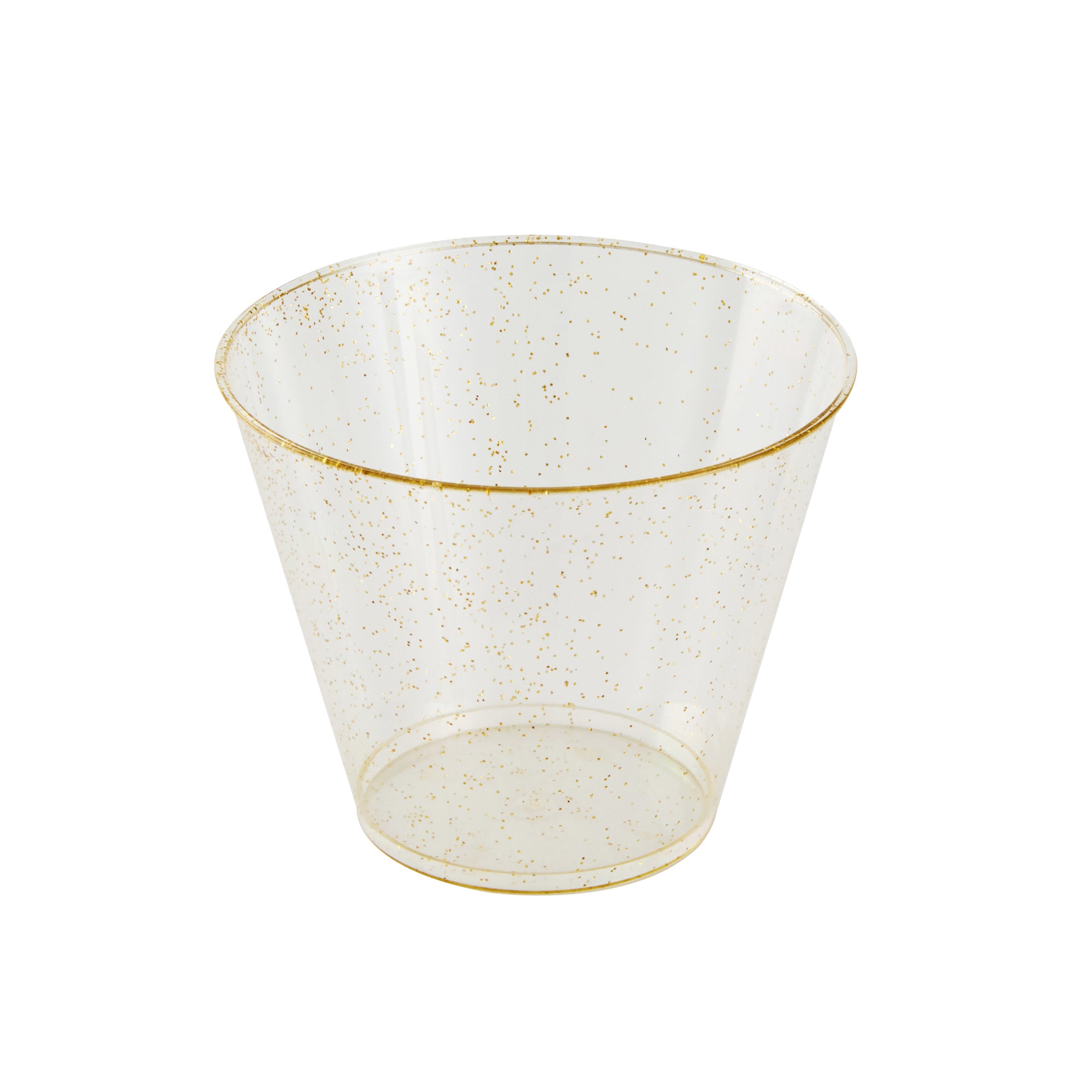 Chef 101 9 oz Gold Glitter Plastic Tumbler - 3 1/2" x 3 1/2" x 2 3/4" - 500 count box