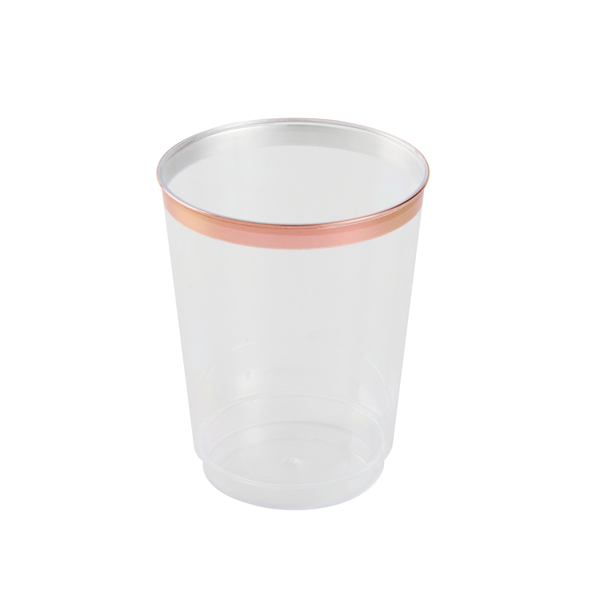 Chef 101 10 oz Clear Plastic Tumbler - with Rose Gold Rim - 3" x 3" x 3 3/4" - 500 count box