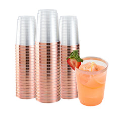 Chef 101 10 oz Clear Plastic Tumbler - with Rose Gold Rim - 3