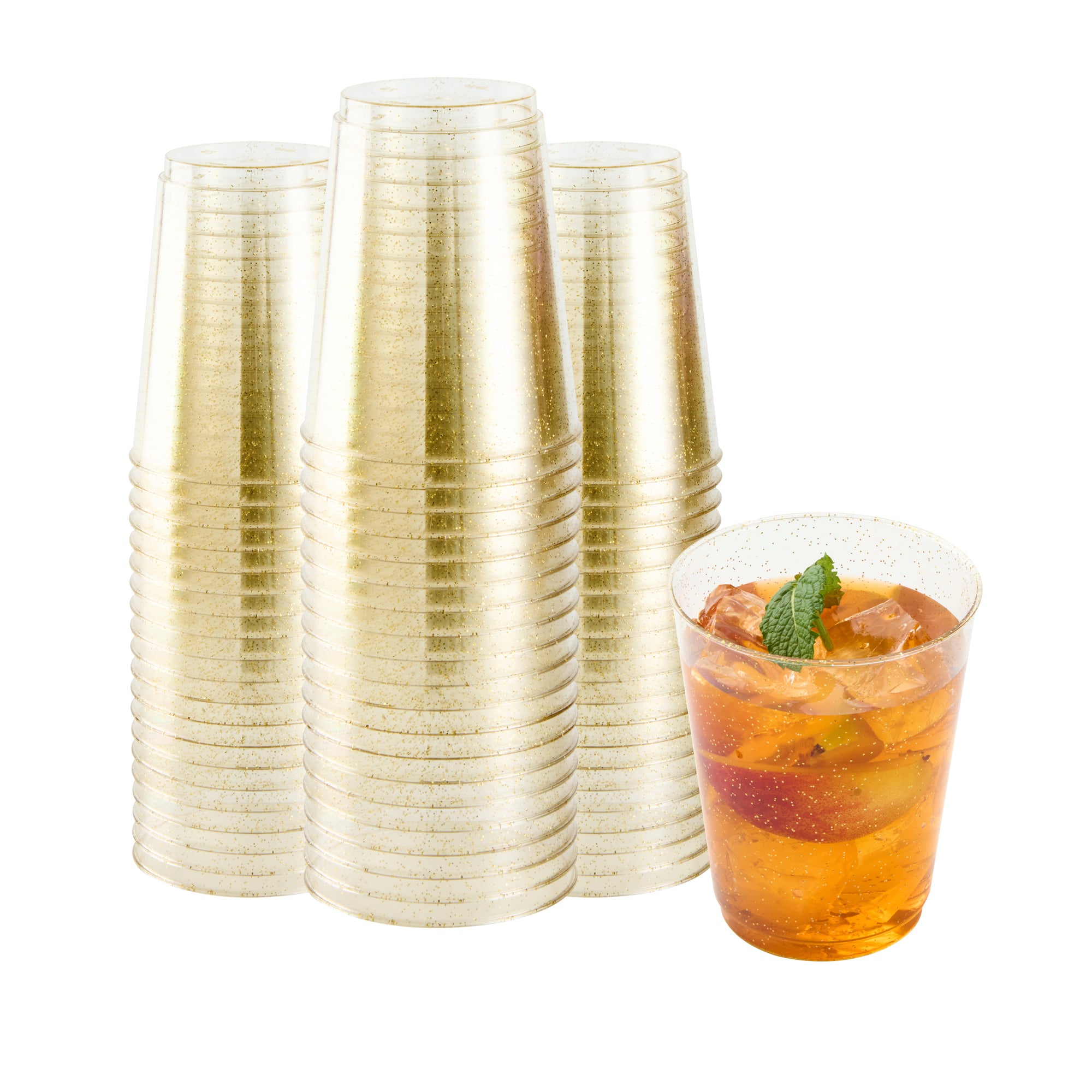 Chef 101 10 oz Gold Glitter Plastic Tumbler - 3" x 3" x 3 3/4" - 20 count box