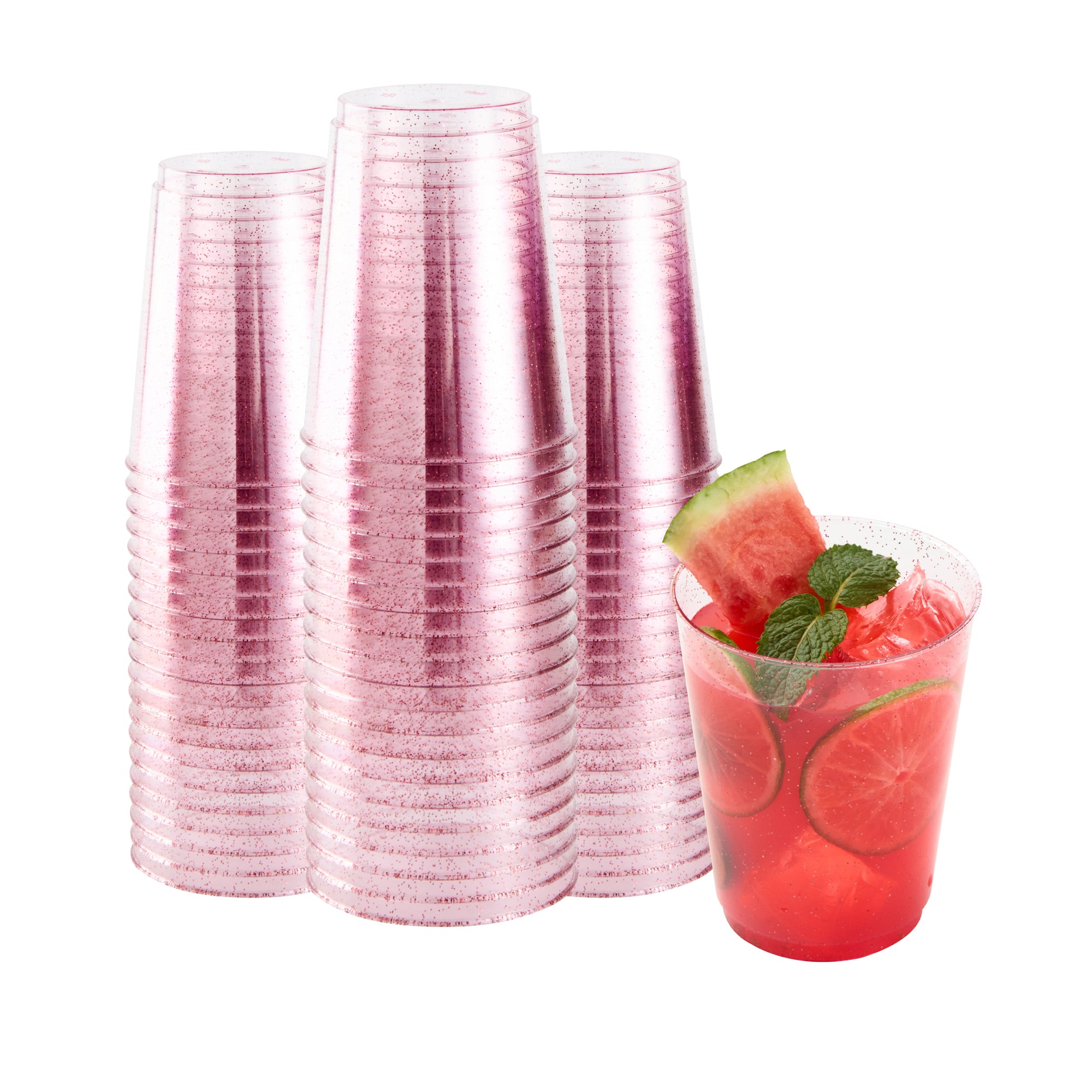 Chef 101 10 oz Pink Glitter Plastic Tumbler - 3" x 3" x 3 3/4" - 500 count box