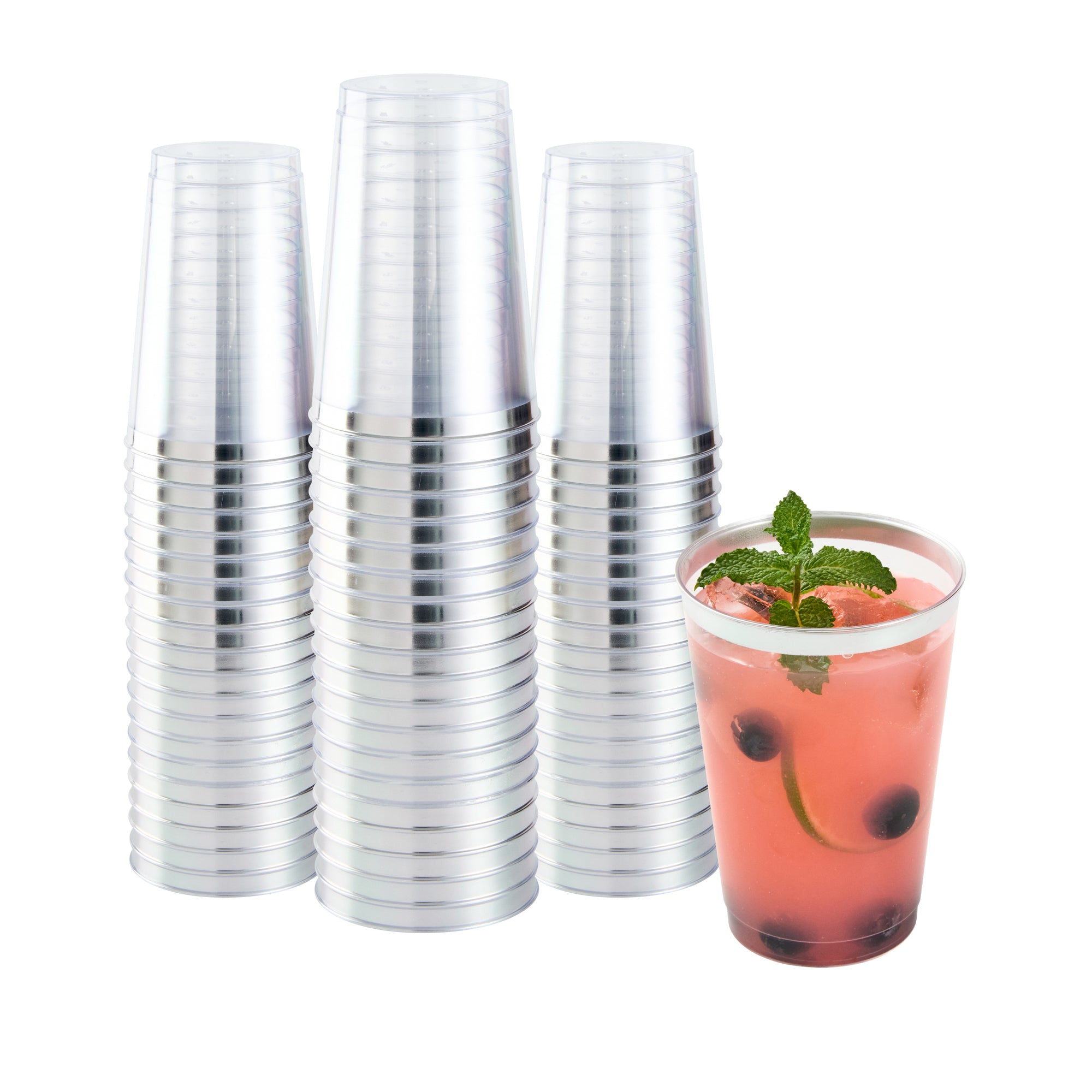 Chef 101 12 oz Clear Plastic Tumbler - with Silver Rim - 3" x 3" x 4 1/4" - 20 count box