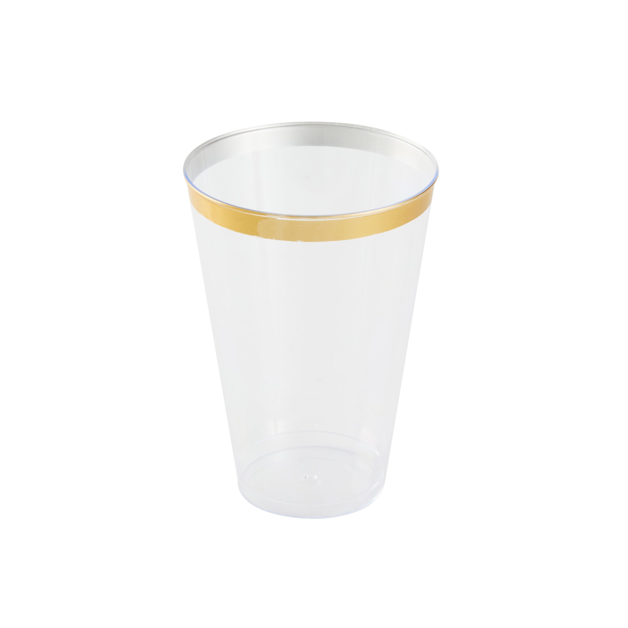 Chef 101 14 oz Clear Plastic Tumbler - with Gold Rim - 3 1/4" x 3 1/4" x 4 3/4" - 500 count box