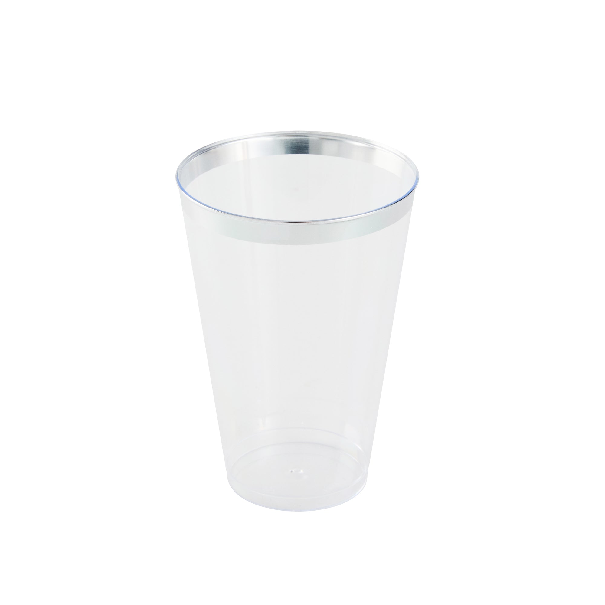 Chef 101 14 oz Clear Plastic Tumbler - with Silver Rim - 3 1/4" x 3 1/4" x 4 3/4" - 20 count box