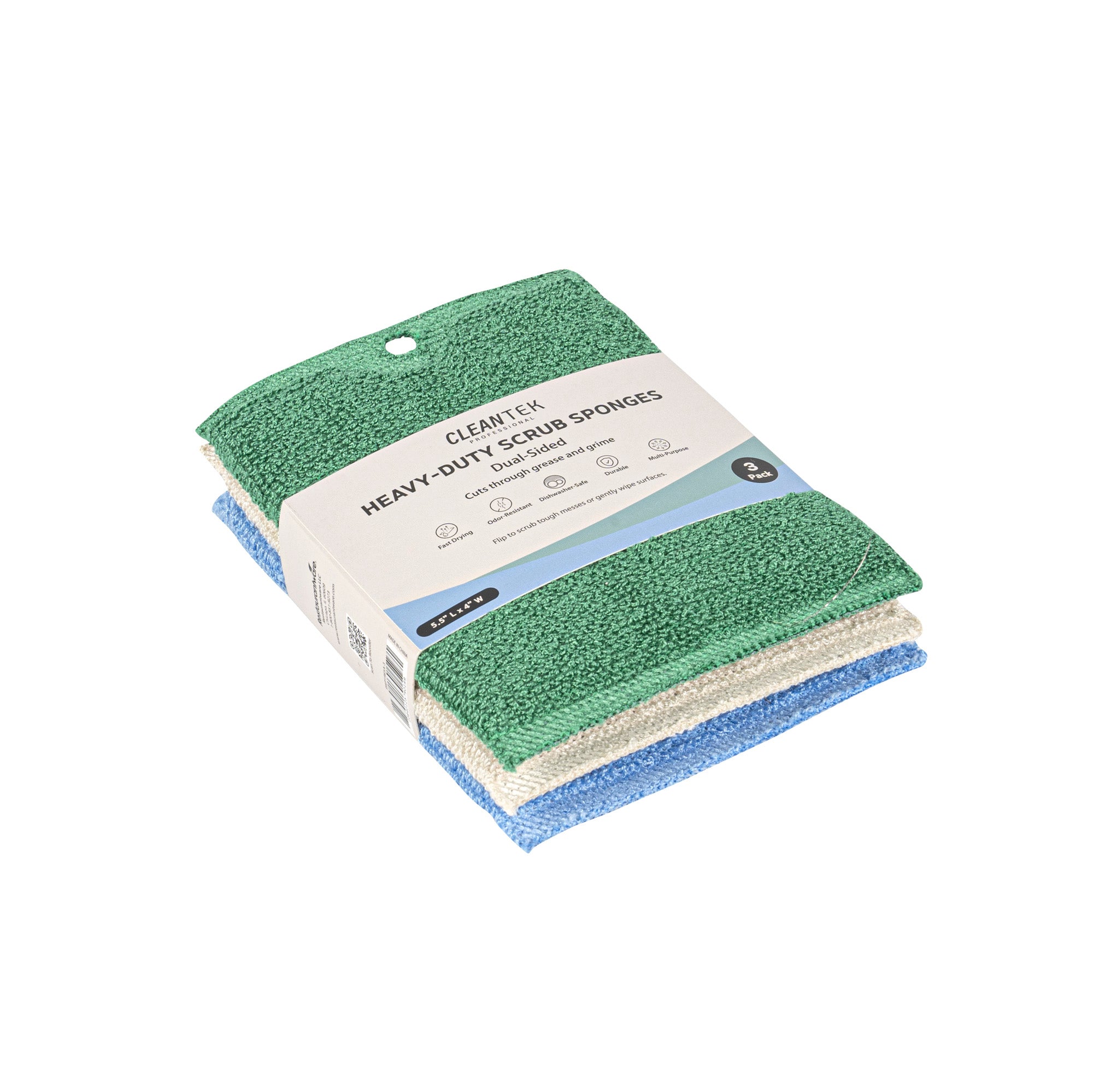 Clean Tek Professional Dual-Sided Heavy-Duty Multi-Purpose Scrub Sponge - Blue, Beige, and Green, Non-Scratch - 5 1/2" x 4" - 60 count box