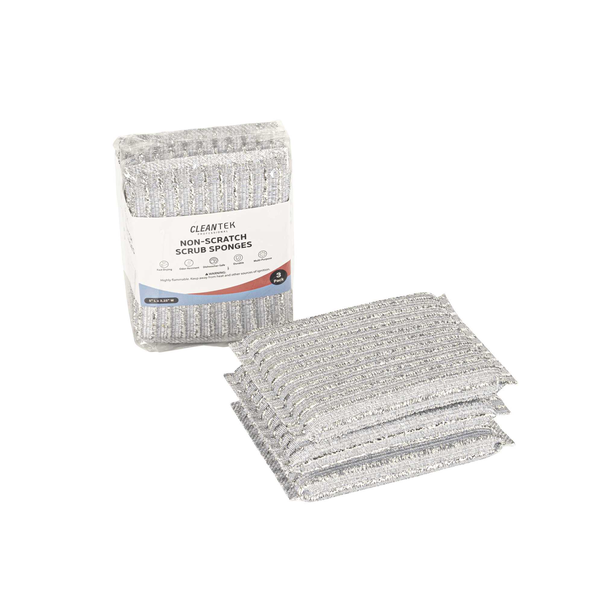 Clean Tek Professional Multi-Purpose Silver Scrub Sponge - Striped Texture, Non-Scratch - 5" x 3 1/4" x 1/2" - 60 count box