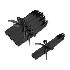 Moderna Black Plastic Cutlery Set - with Black Napkin, Black Ribbon - 7 1/4