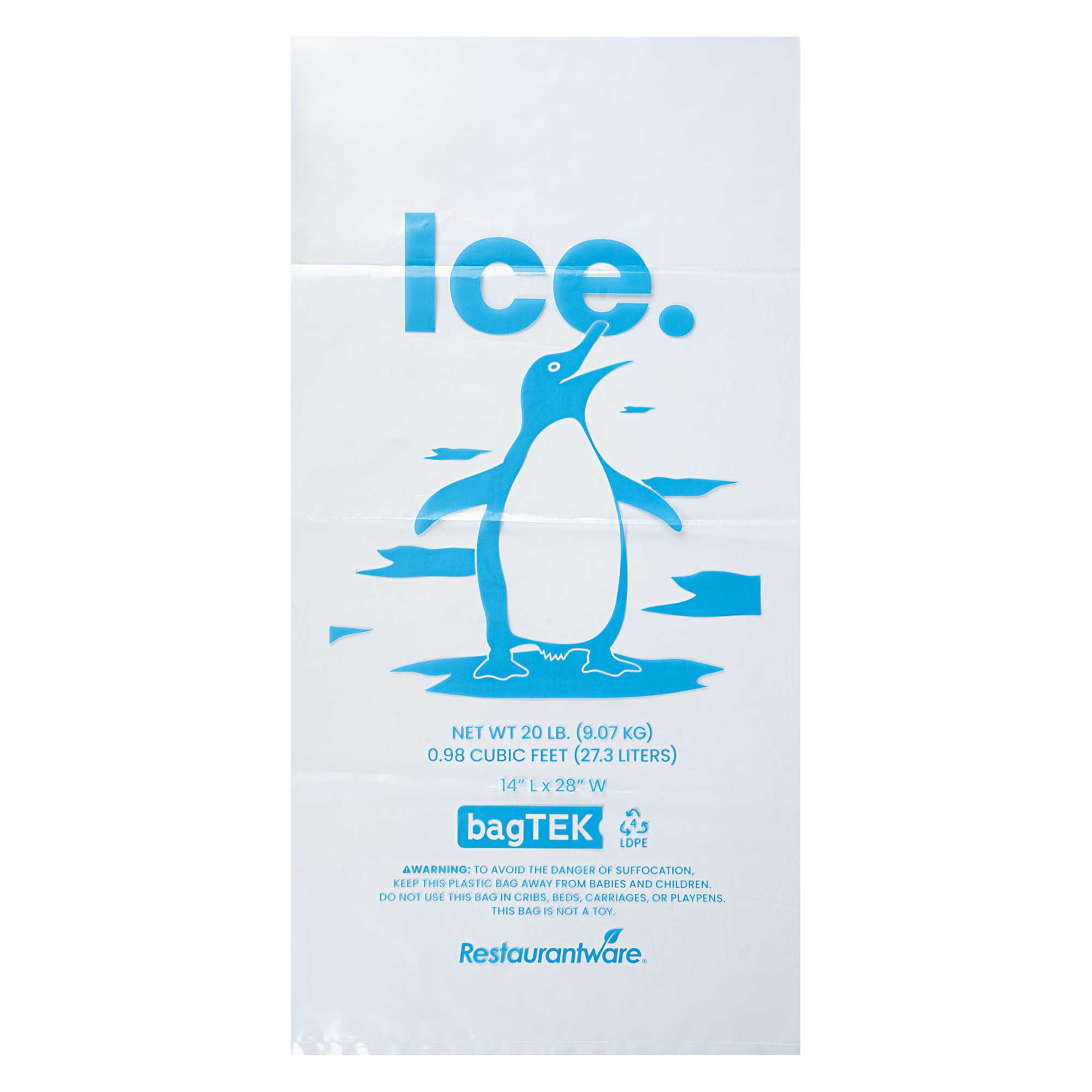 Bag Tek 20 Lb Clear Plastic Ice Bag - with Ice Print - 100 count box