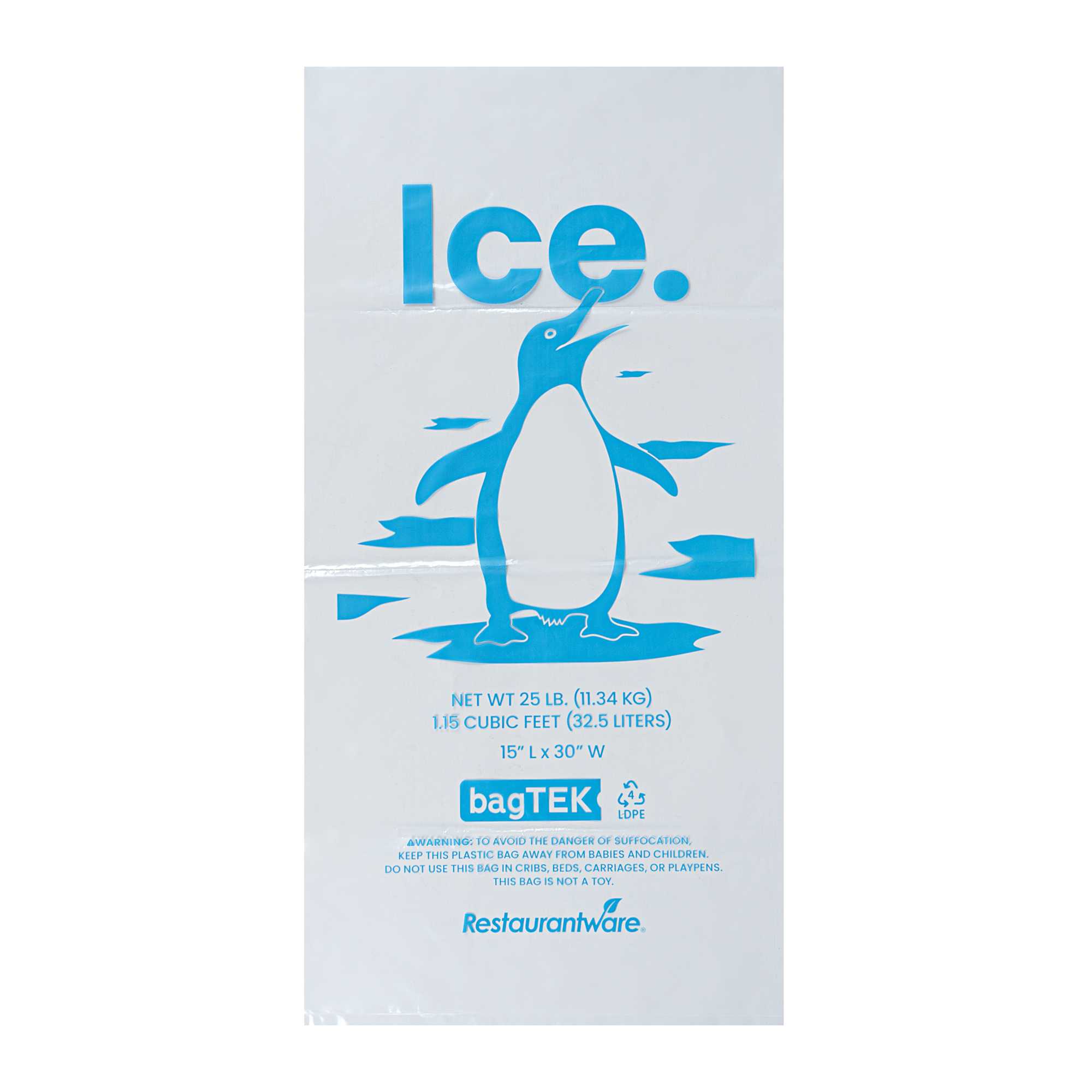 Bag Tek 25 Lb Clear Plastic Ice Bag - with Ice Print - 100 count box