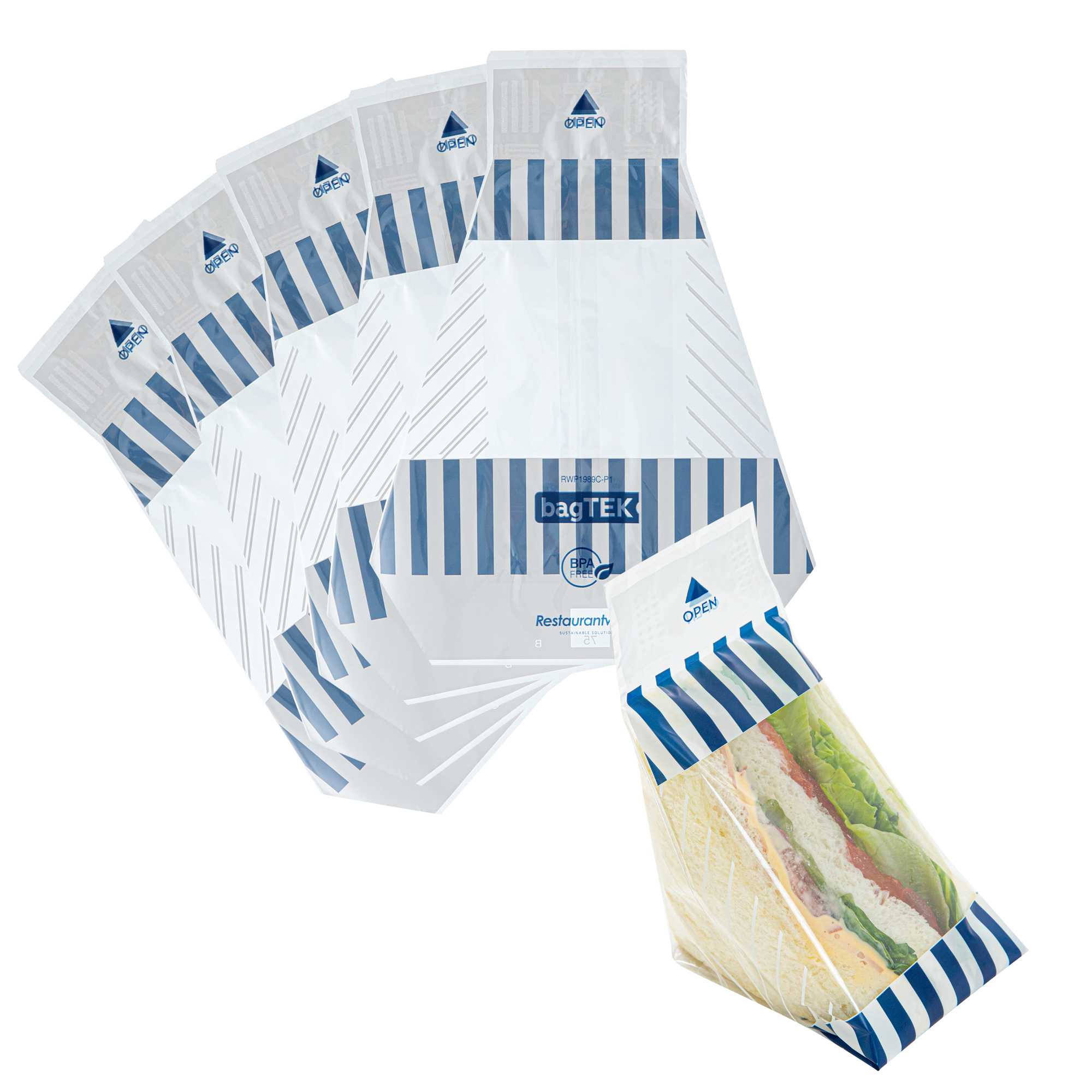 Bag Tek Triangle Waves and Ingredients Plastic Sandwich Bag - Easy To Tear - 7 1/2" x 3" x 7 1/2" - 8000 count box