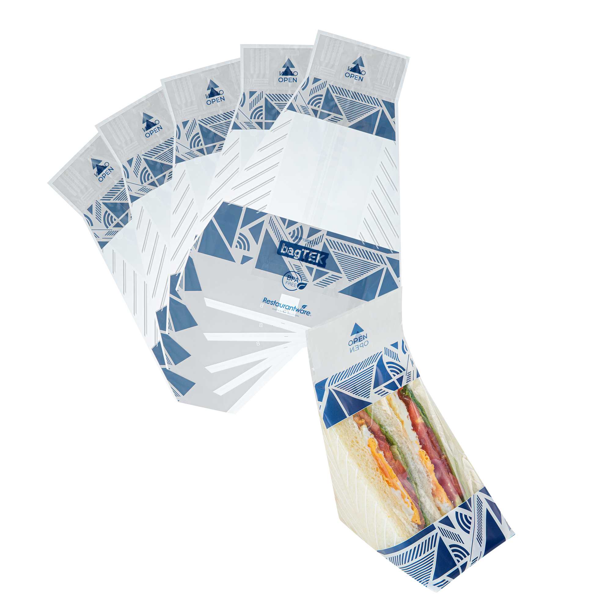 Bag Tek Triangle Geometric Shapes and Striped Plastic Sandwich Bag - Easy To Tear - 7 1/2" x 3" x 7 1/2" - 8000 count box