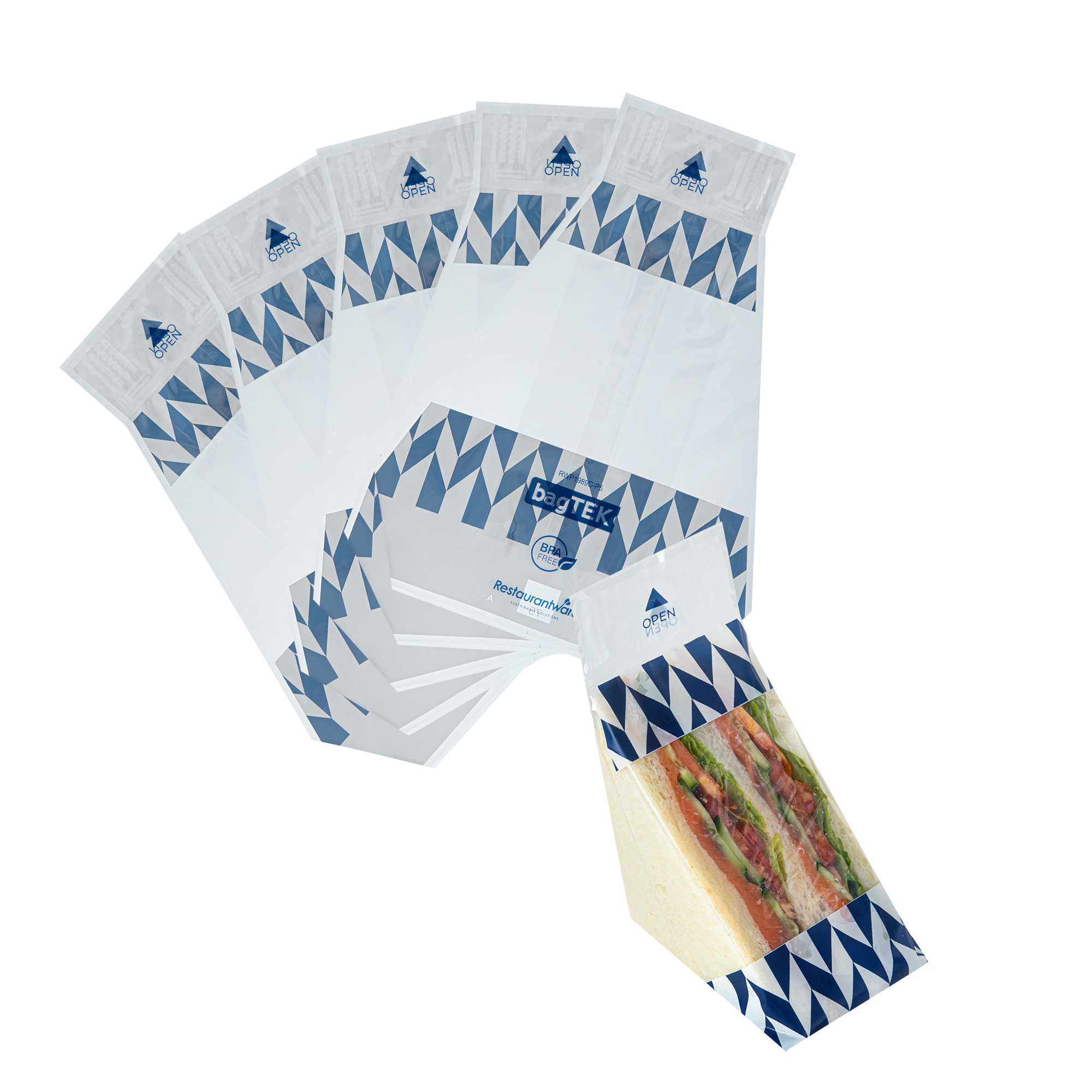 Bag Tek Triangle Chevron Plastic Sandwich Bag - Easy To Tear - 7 1/2" x 3" x 7 1/2" - 8000 count box