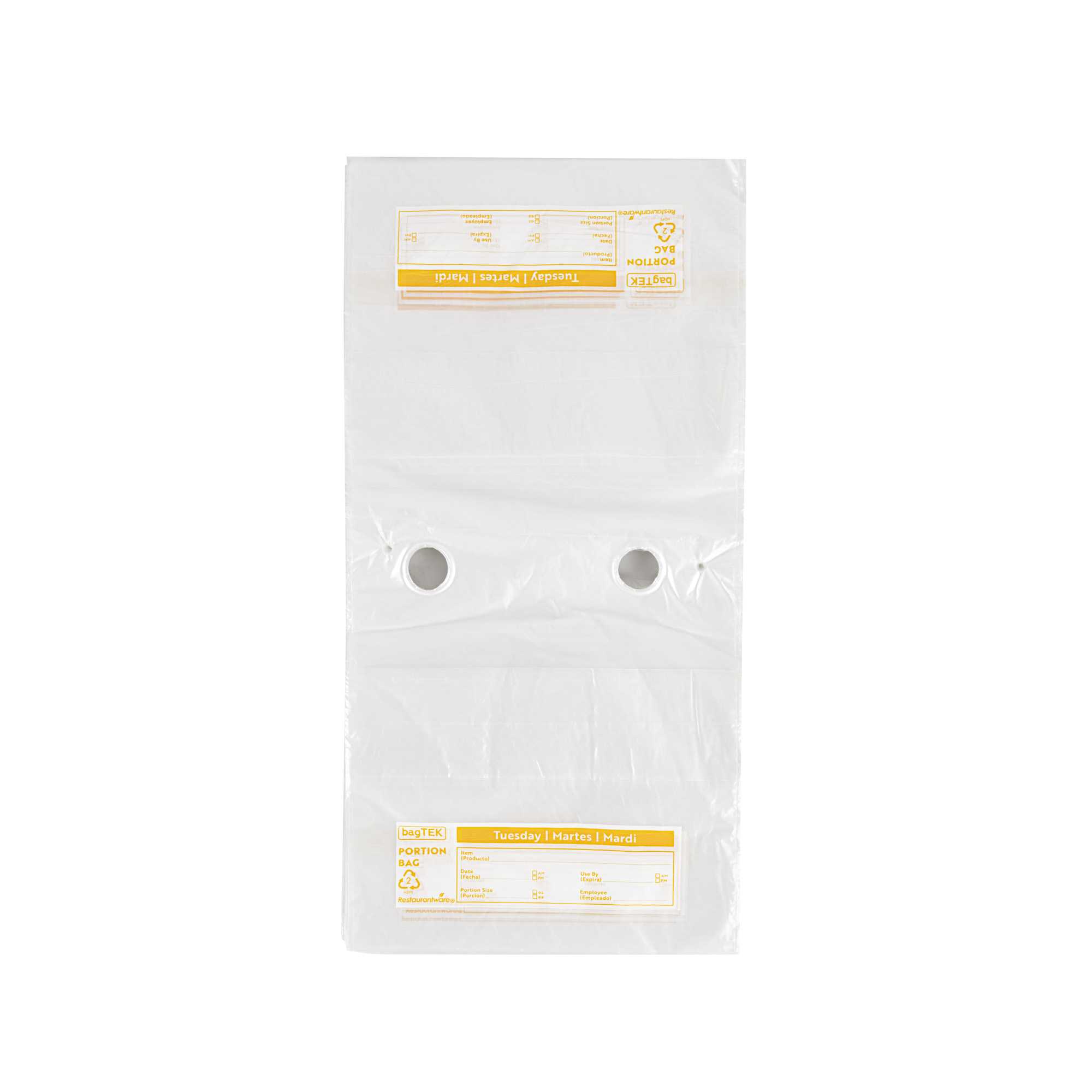 Bag Tek Clear and Yellow Plastic Day Of The Week Tuesday Portion Bag - Trilingual - 5 1/2" x 5 1/2" - 2000 count box