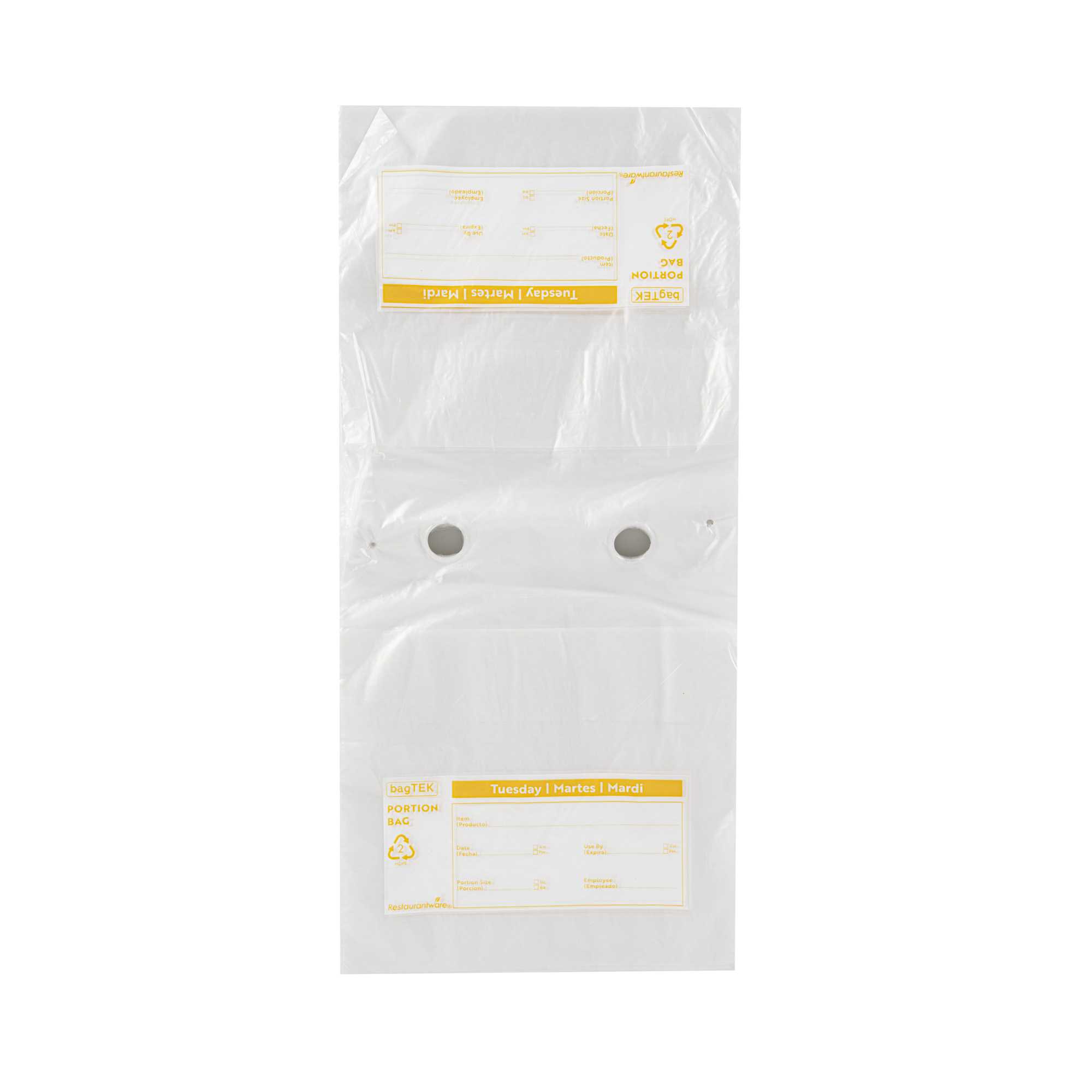 Bag Tek Clear and Yellow Plastic Day Of The Week Tuesday Portion Bag - Trilingual - 6 1/2" x 7" - 200 count box
