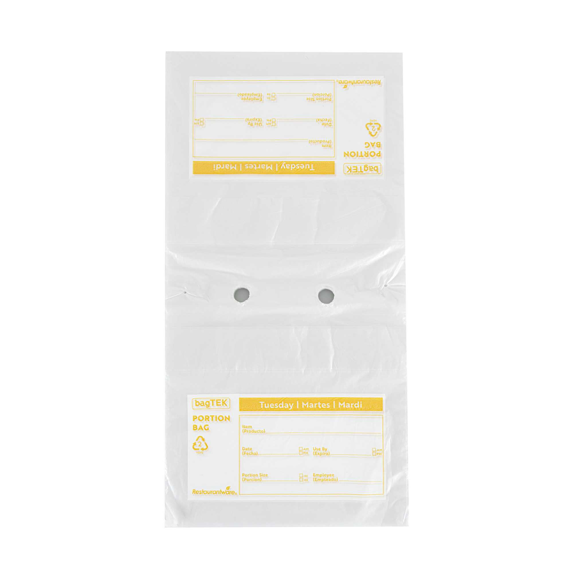 Bag Tek Clear and Yellow Plastic Day Of The Week Tuesday Portion Bag - Trilingual - 8 1/2" x 8 1/2" - 2000 count box