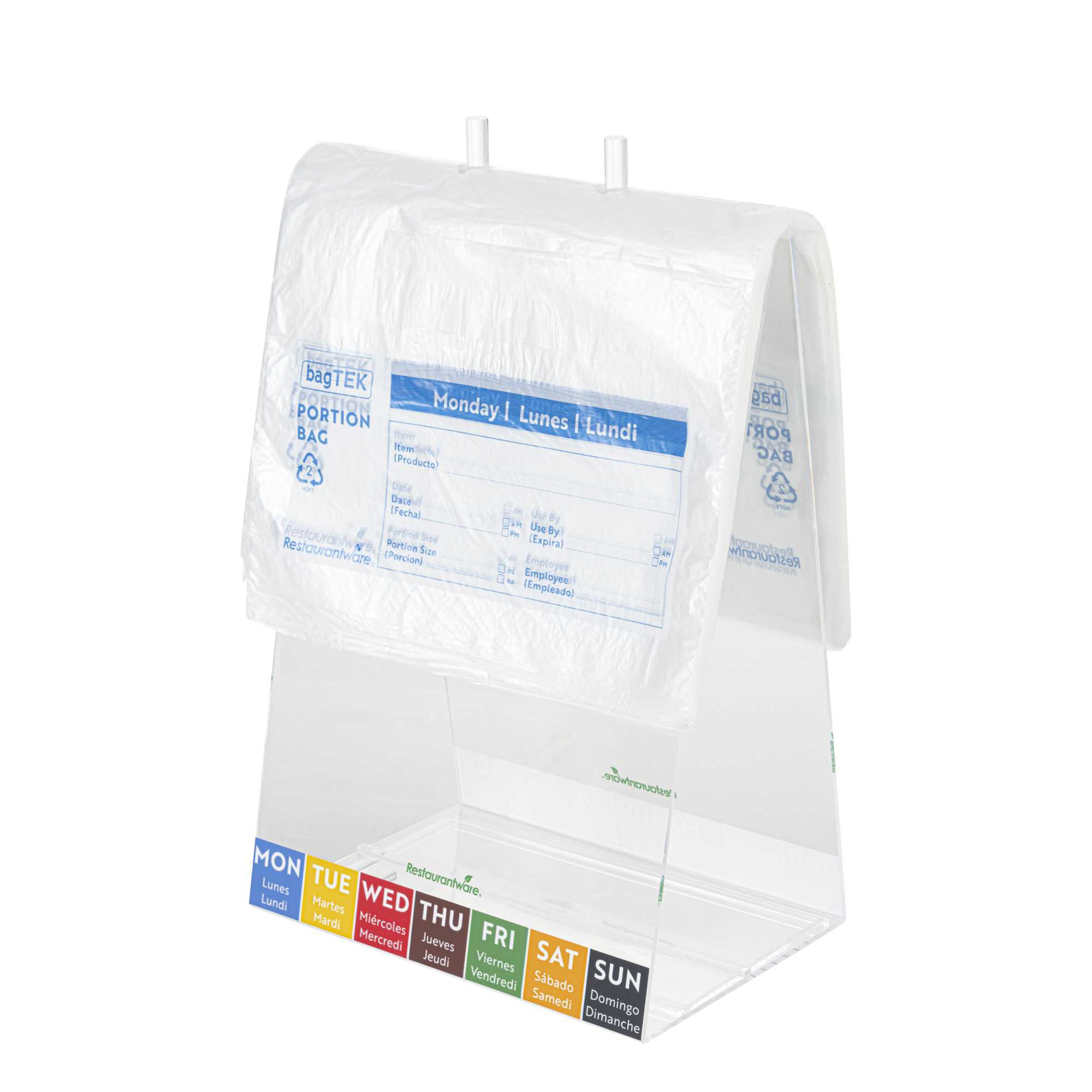 Bag Tek Clear and Blue Plastic Day Of The Week Monday Portion Bag - Trilingual - 10" x 8 1/2" - 200 count box