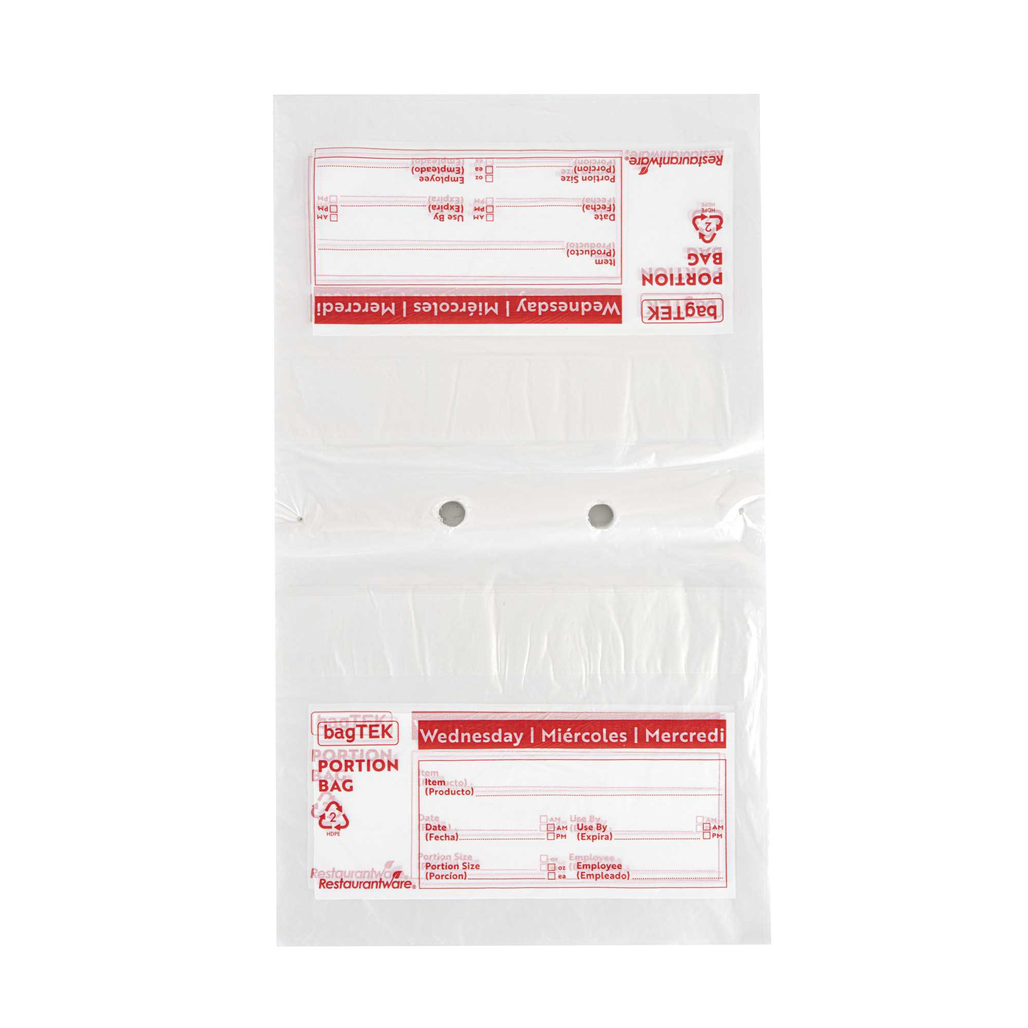 Bag Tek Clear and Red Plastic Day Of The Week Wednesday Portion Bag - Trilingual - 10" x 8 1/2" - 2000 count box