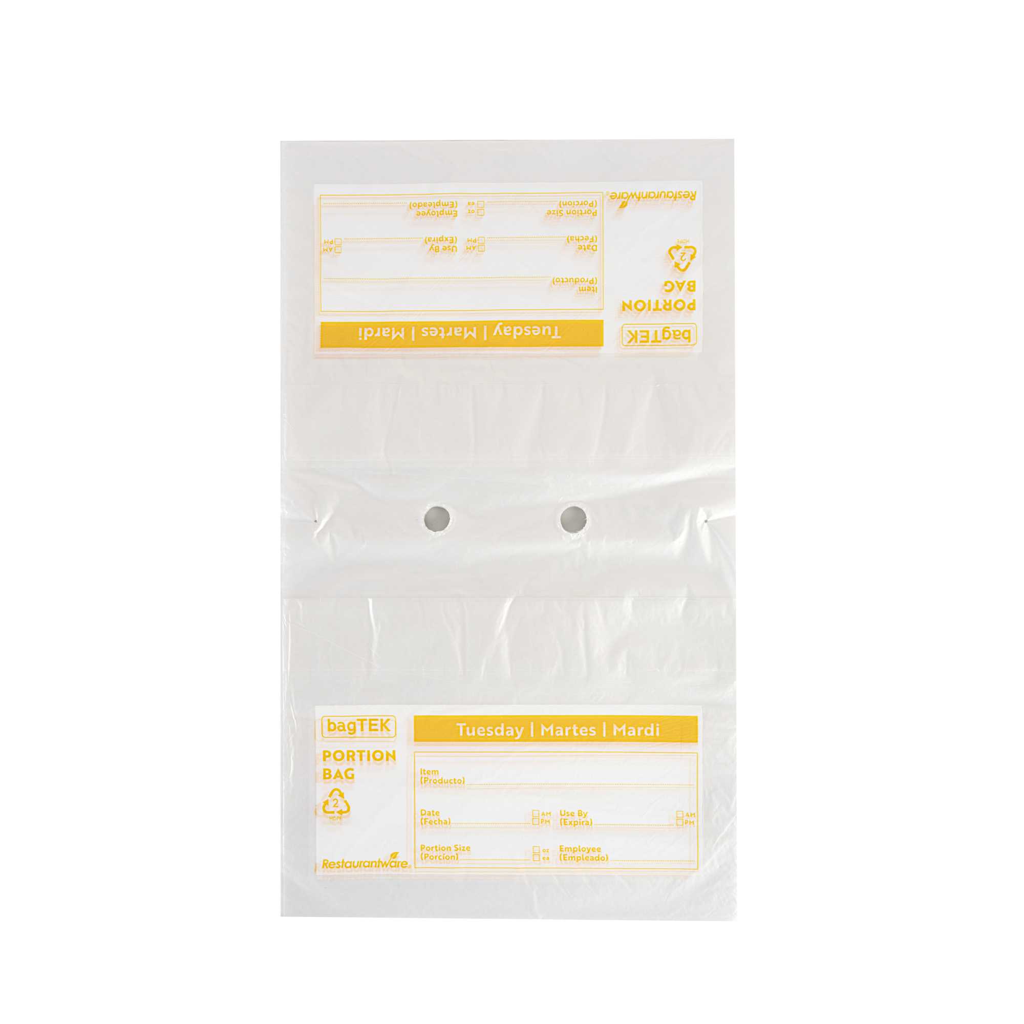Bag Tek Clear and Yellow Plastic Day Of The Week Tuesday Portion Bag - Trilingual - 10" x 8 1/2" - 200 count box