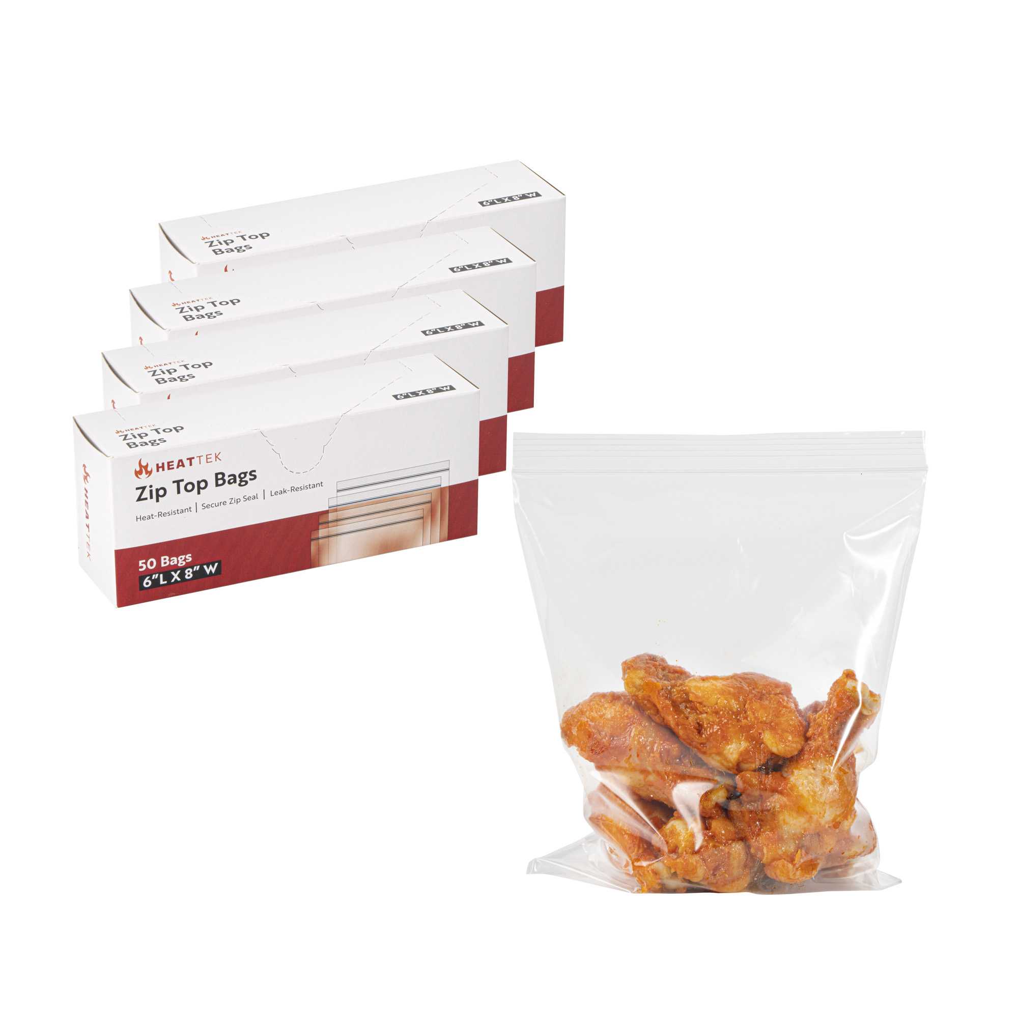 Heat Tek 2 Mil Clear LDPE Zip Top Bag - 6" x 8" - 2000 count box