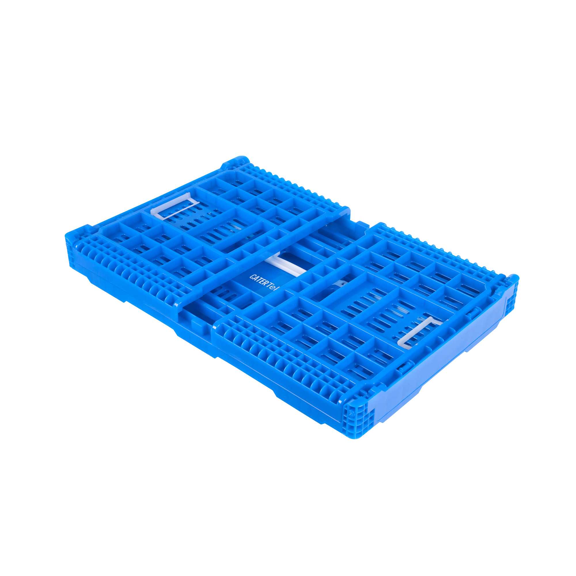 Cater Tek Rectangle Blue Plastic Collapsible Crate - Vented, Stackable - 23 3/4" x 15 3/4" x 11 3/4" - 1 count box