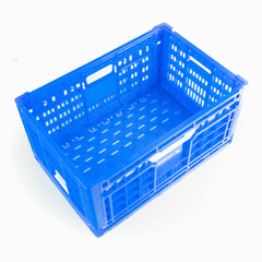 Cater Tek Rectangle Blue Plastic Collapsible Crate - Vented, Stackable - 23 3/4