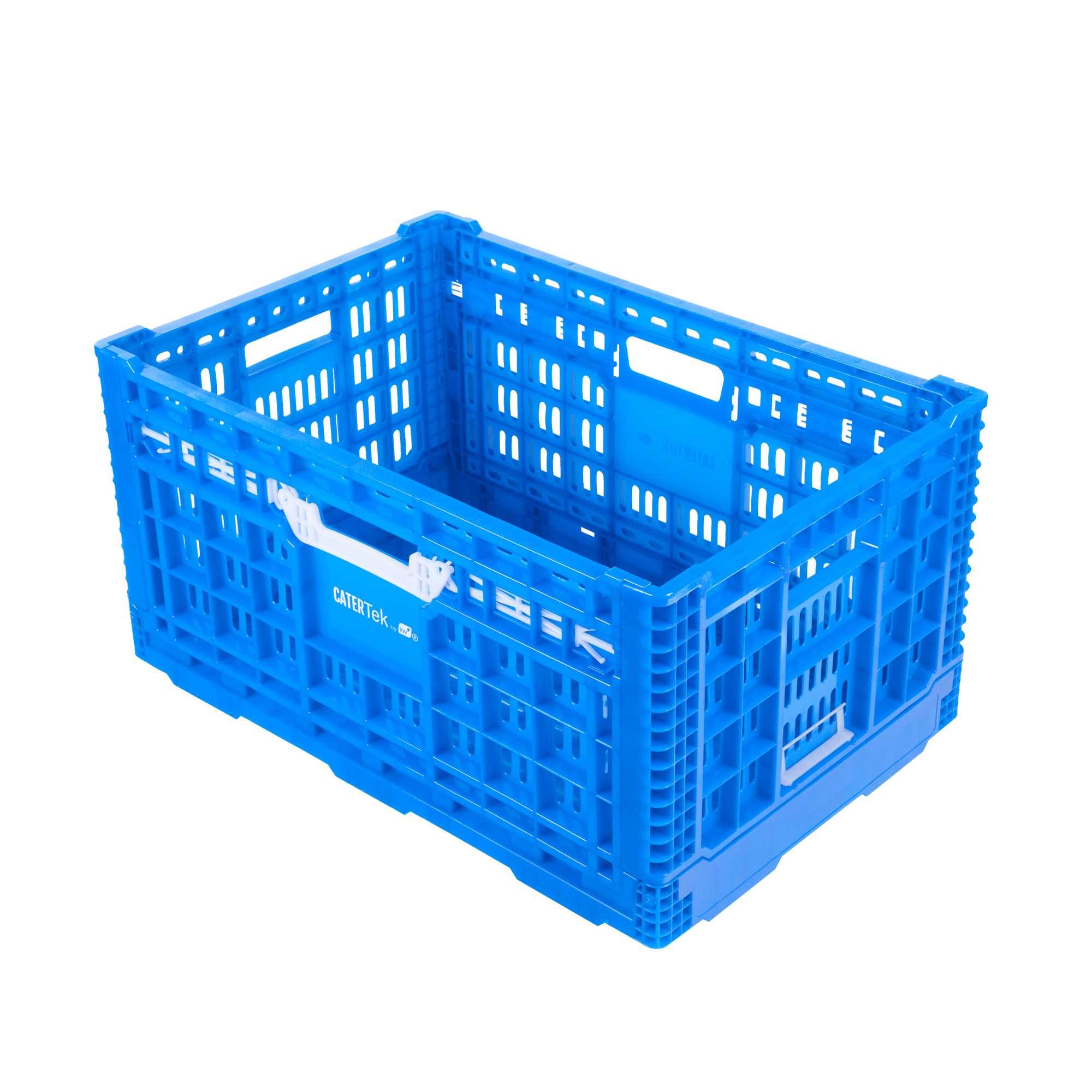 Cater Tek Rectangle Blue Plastic Collapsible Crate - Vented, Stackable - 23 3/4" x 15 3/4" x 11 3/4" - 10 count box