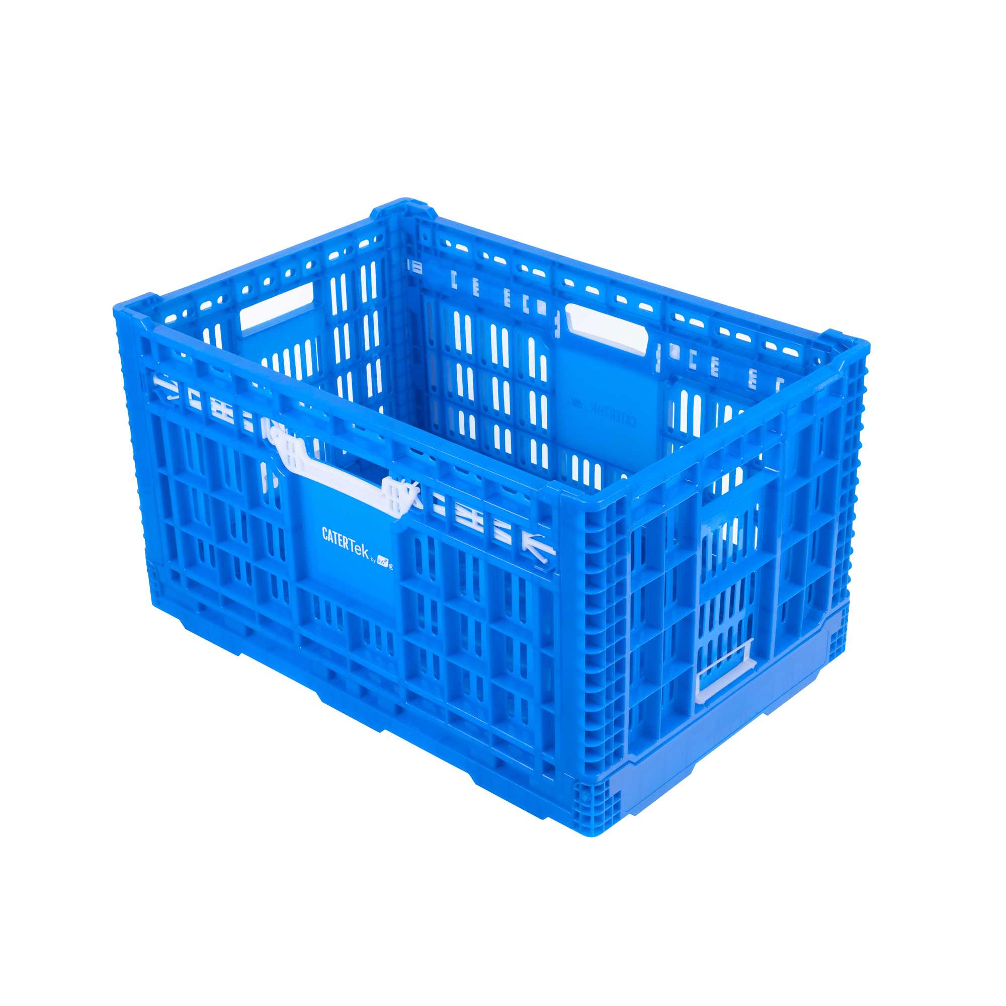 Cater Tek Rectangle Blue Plastic Collapsible Crate - Vented, Stackable - 23 3/4" x 15 3/4" x 13 1/2" - 10 count box