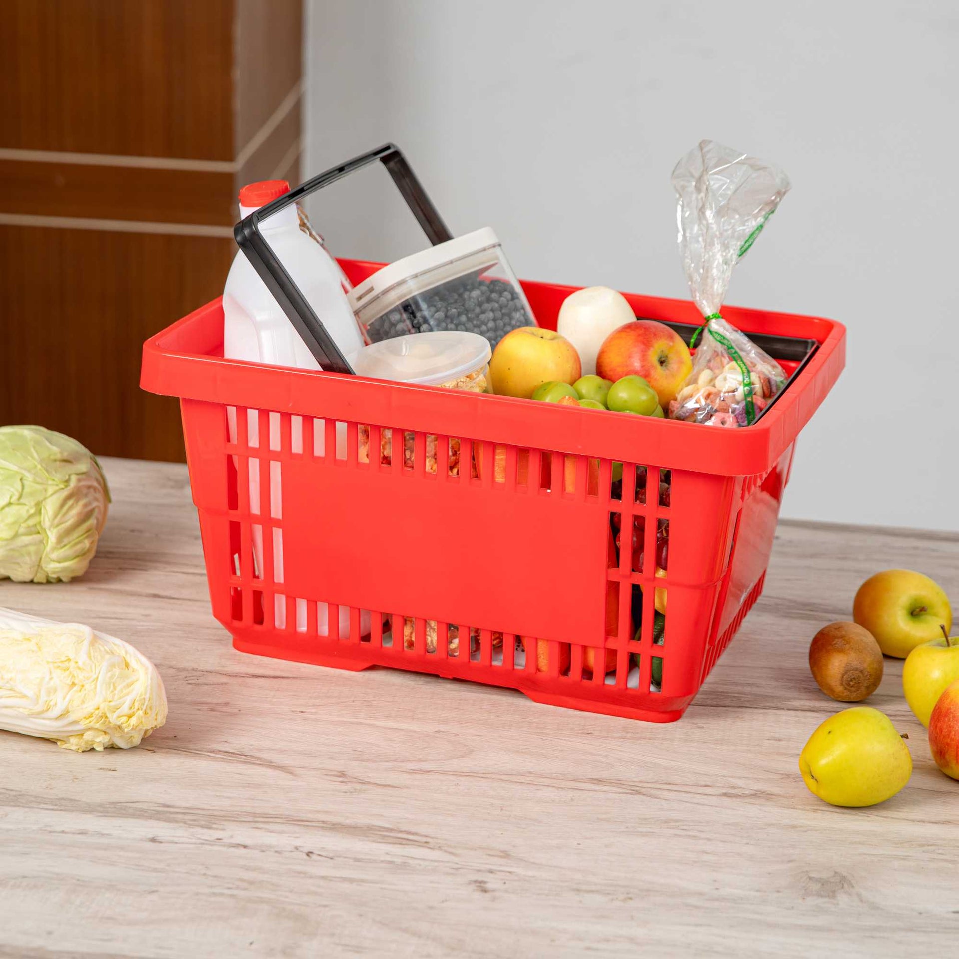 Shop Tek Red Plastic Grocery Market Shopping Basket - with Plastic Handles - 17" x 11 3/4" - 1 count box