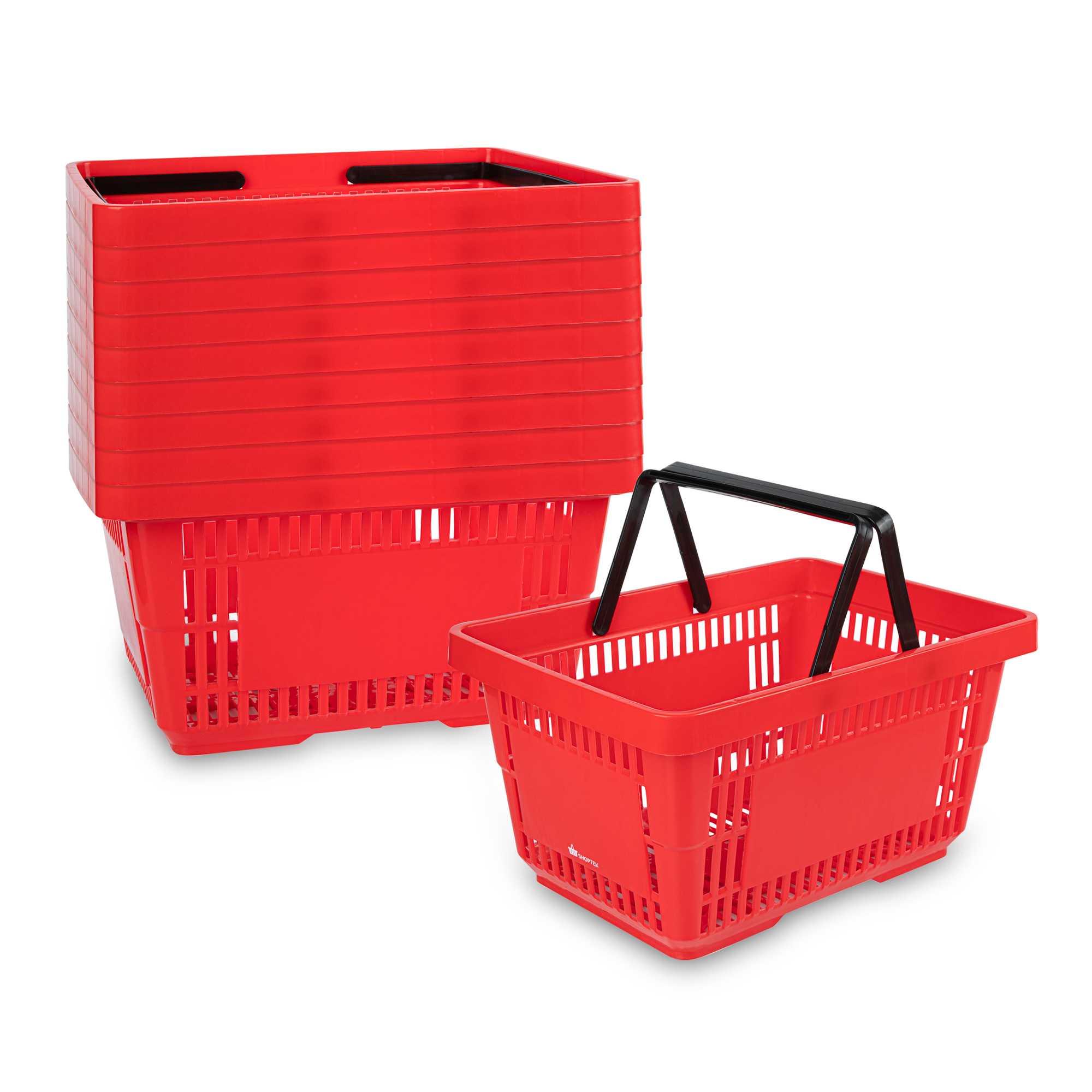 Shop Tek Red Plastic Grocery Market Shopping Basket - with Plastic Handles - 17" x 11 3/4" - 10 count box