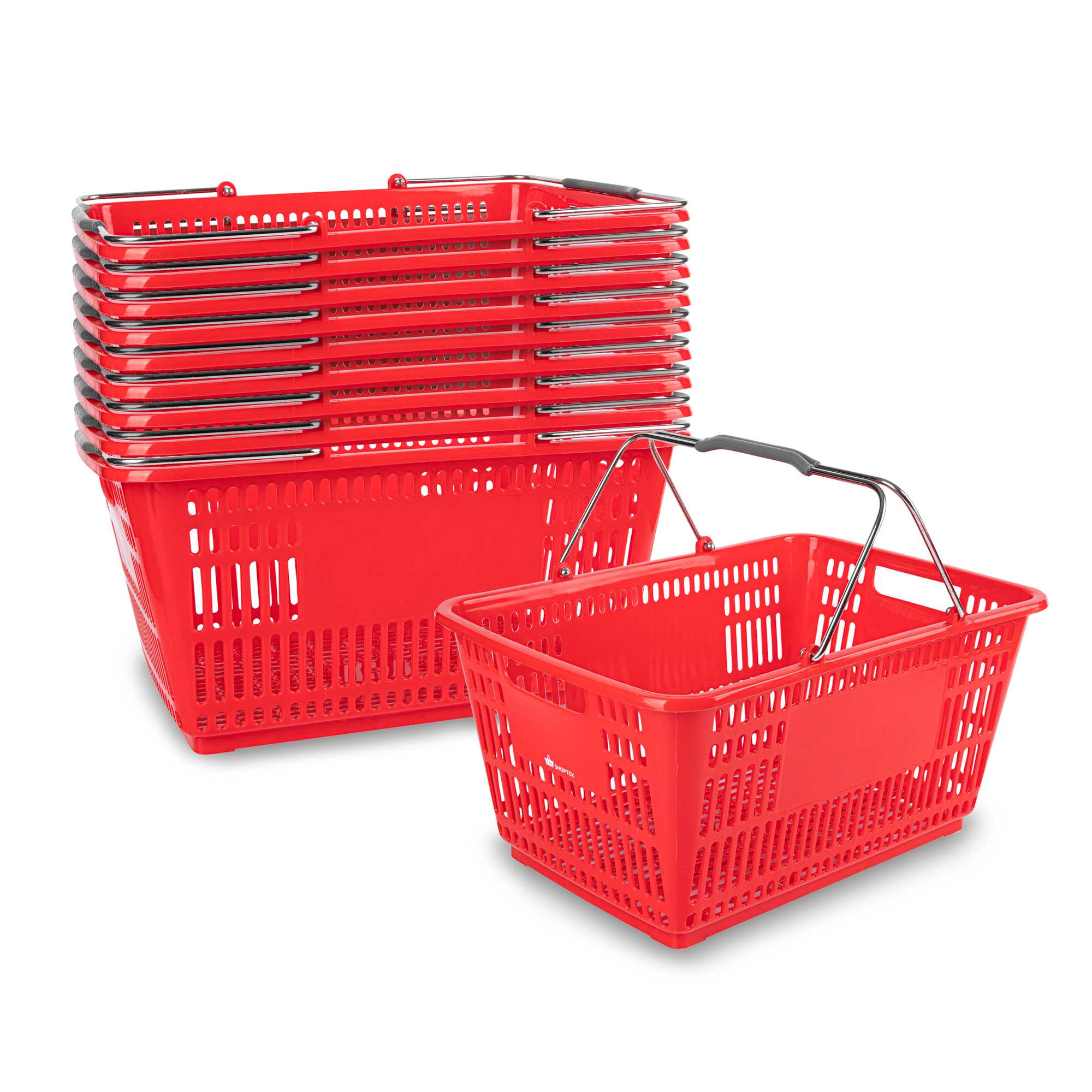 Shop Tek Red Plastic Grocery Market Shopping Basket - with Steel Handles - 19 1/4" x 13" - 10 count box