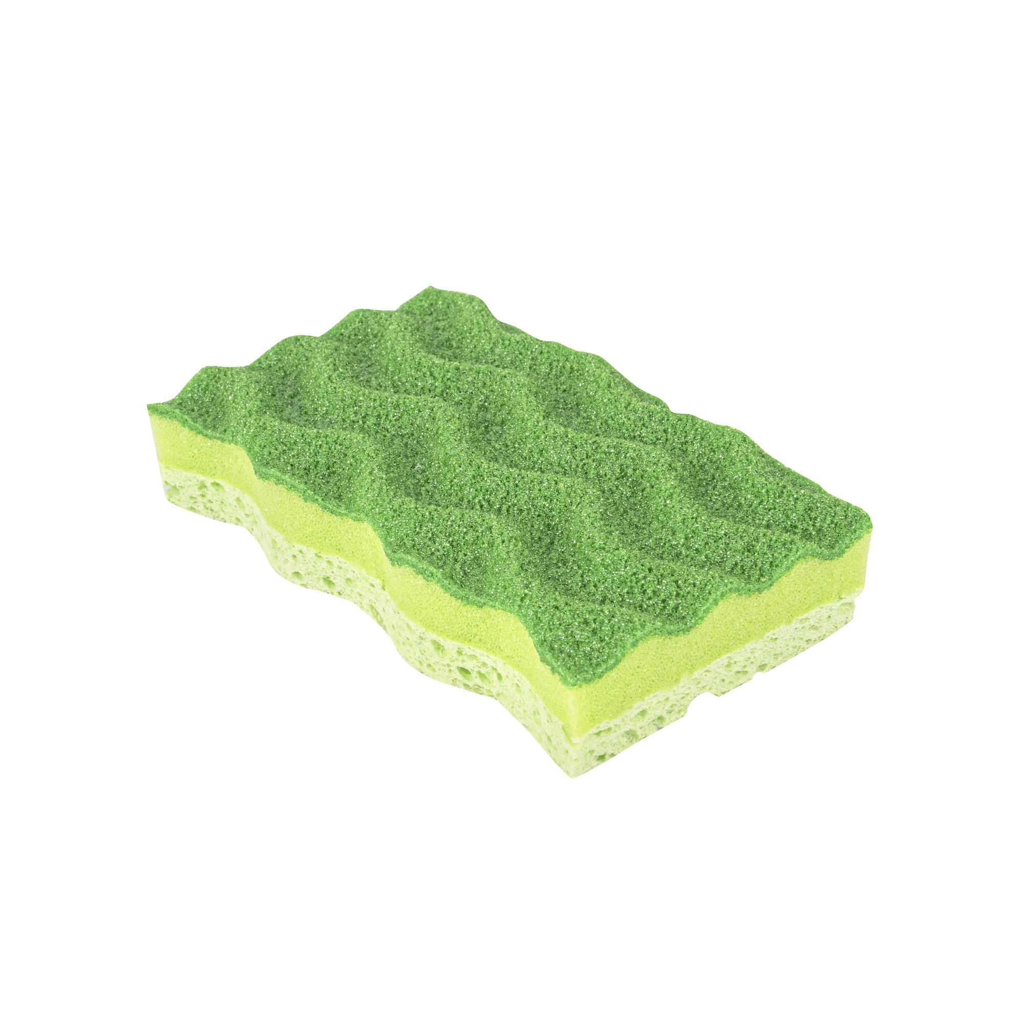 Clean Tek Professional All-Purpose Light and Dark Green Cellulose Scouring Sponge - Grooved - 4 1/2" x 2 1/2" x 1" - 3 count box