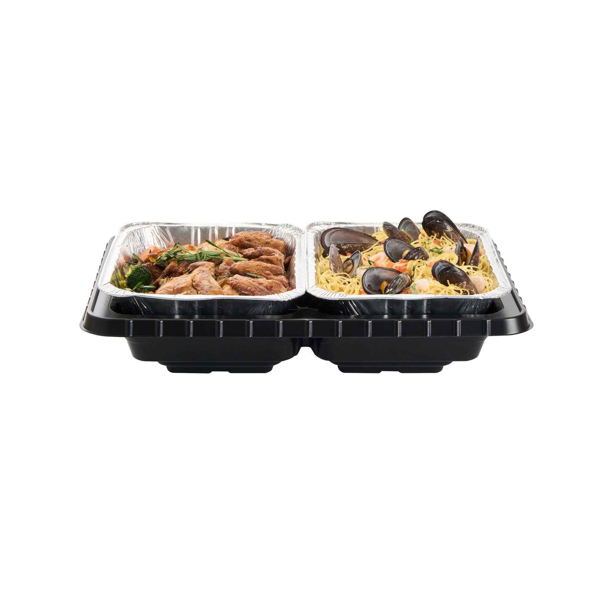 TURBOHEAT Black Plastic Flameless Disposable Food Warming Tray - For 2 Half Size Pans - 5 count box