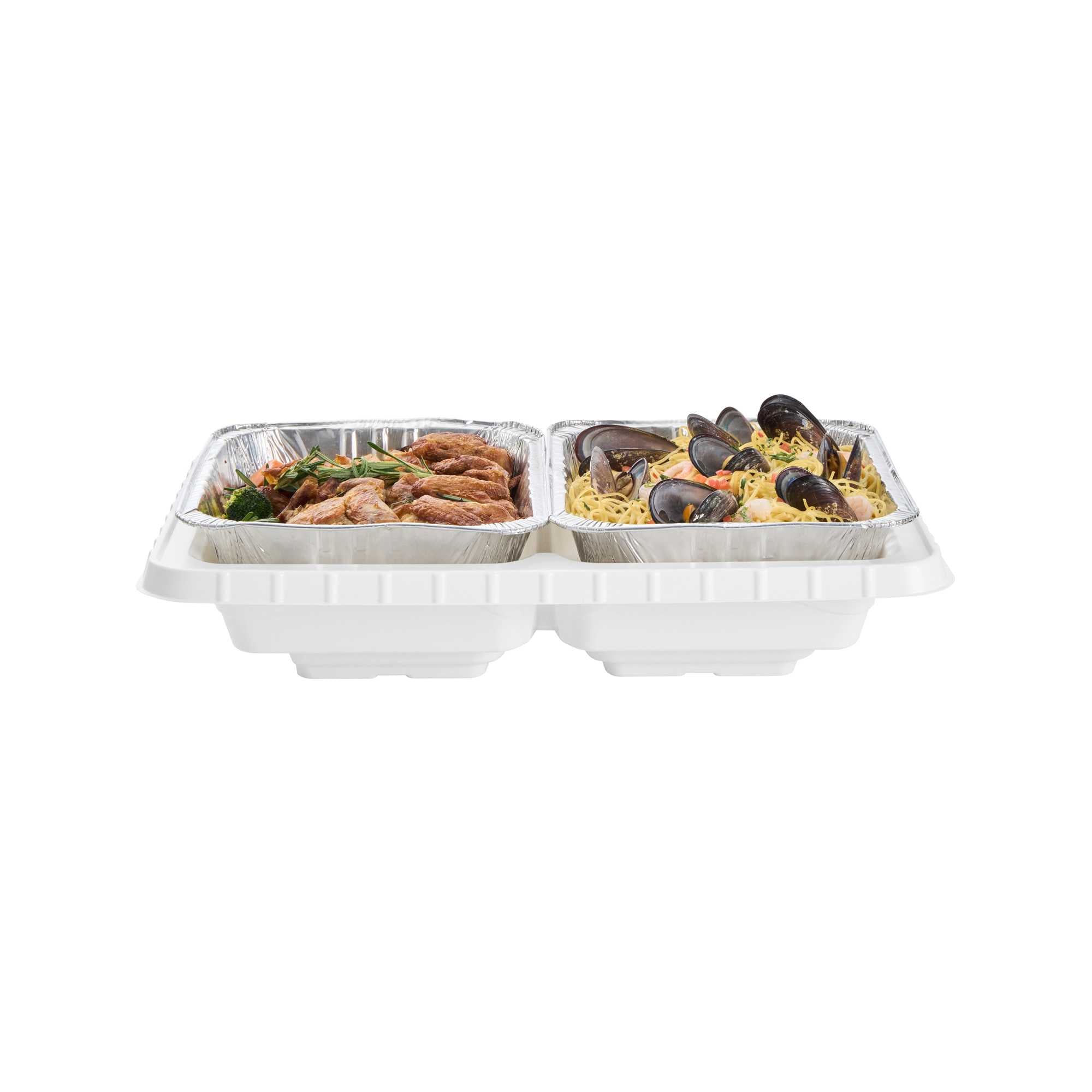 TURBOHEAT White Plastic Flameless Disposable Food Warming Tray - For 2 Half Size Pans - 5 count box