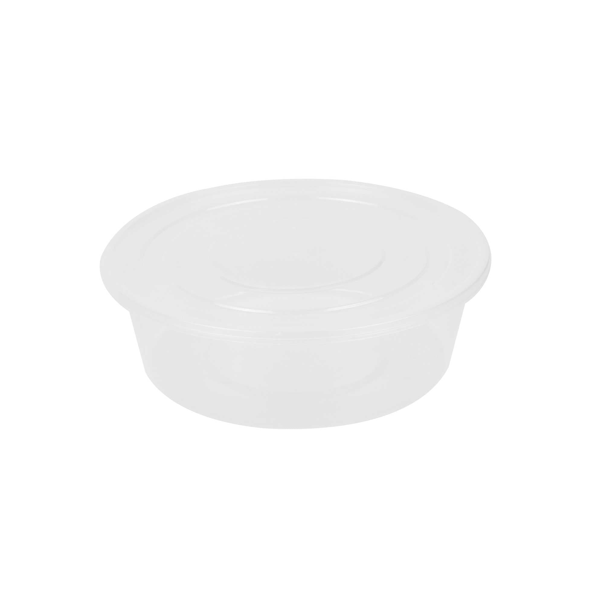 SustainaLite 85 oz Round Clear Plastic Food Container - with Lid, Microwavable - 7 3/4" x 7 3/4" x 3 1/4" - 90 count box