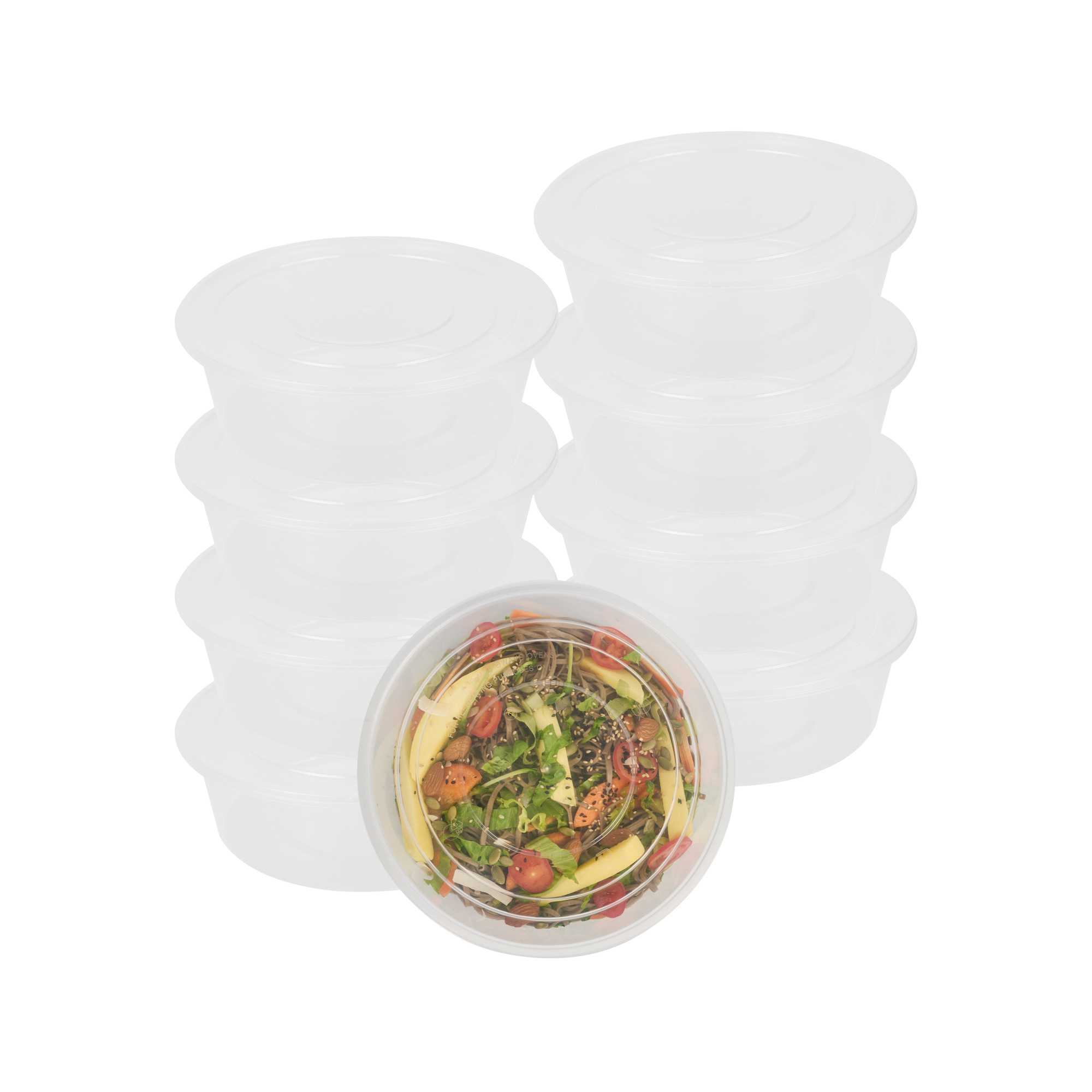 SustainaLite 85 oz Round Clear Plastic Food Container - with Lid, Microwavable - 7 3/4" x 7 3/4" x 3 1/4" - 90 count box