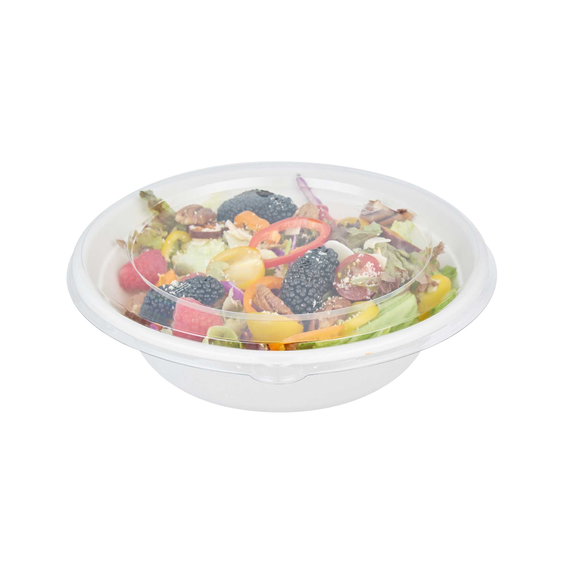 Pulp Safe Round Clear PET Plastic Flat Lid - Fits 32 oz Bagasse Bowl - 300 count box