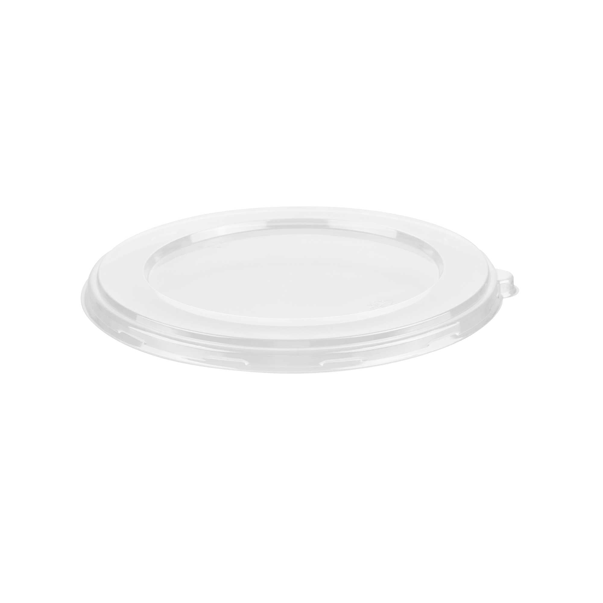 Pulp Safe Round Clear PET Plastic Flat Lid - Fits 32 oz Bagasse Bowl - 300 count box