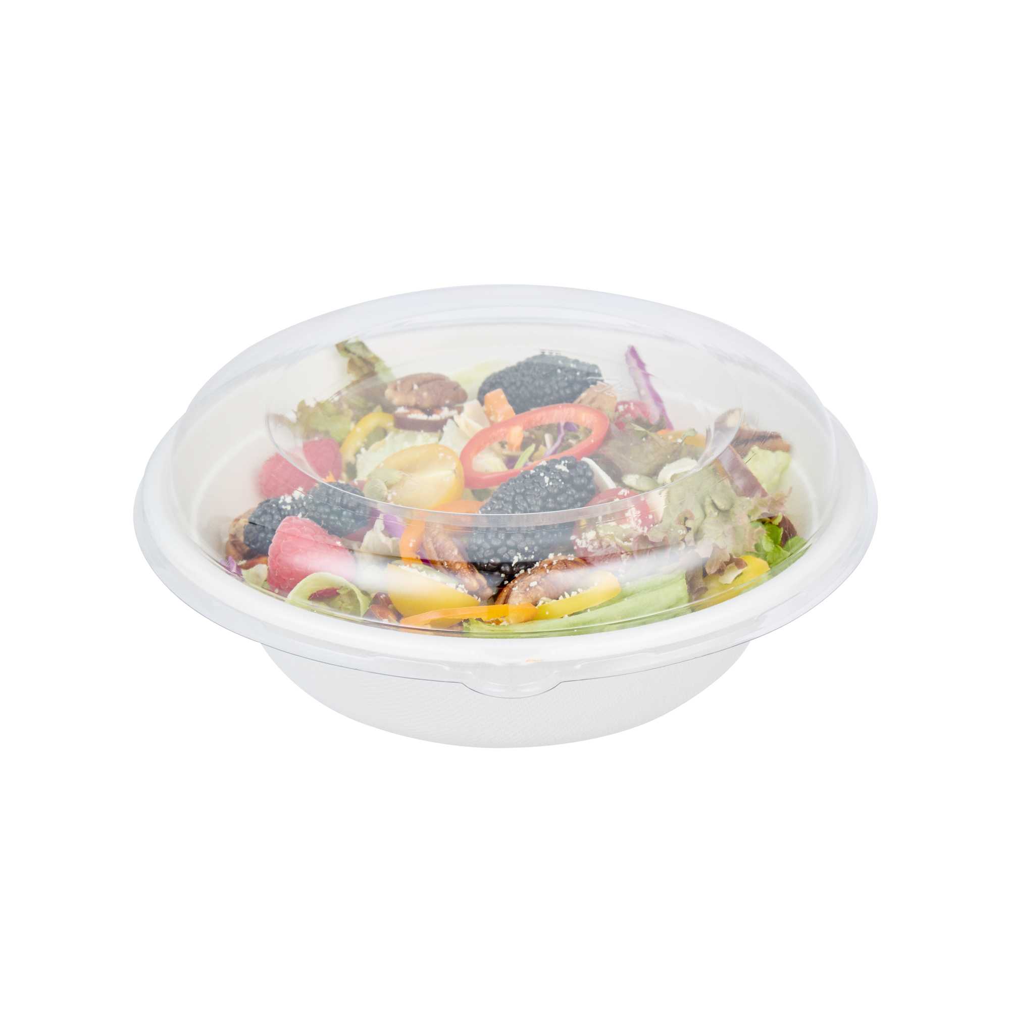 Pulp Safe Round Clear PET Plastic Dome Lid - Fits 32 oz Bagasse Bowl - 300 count box