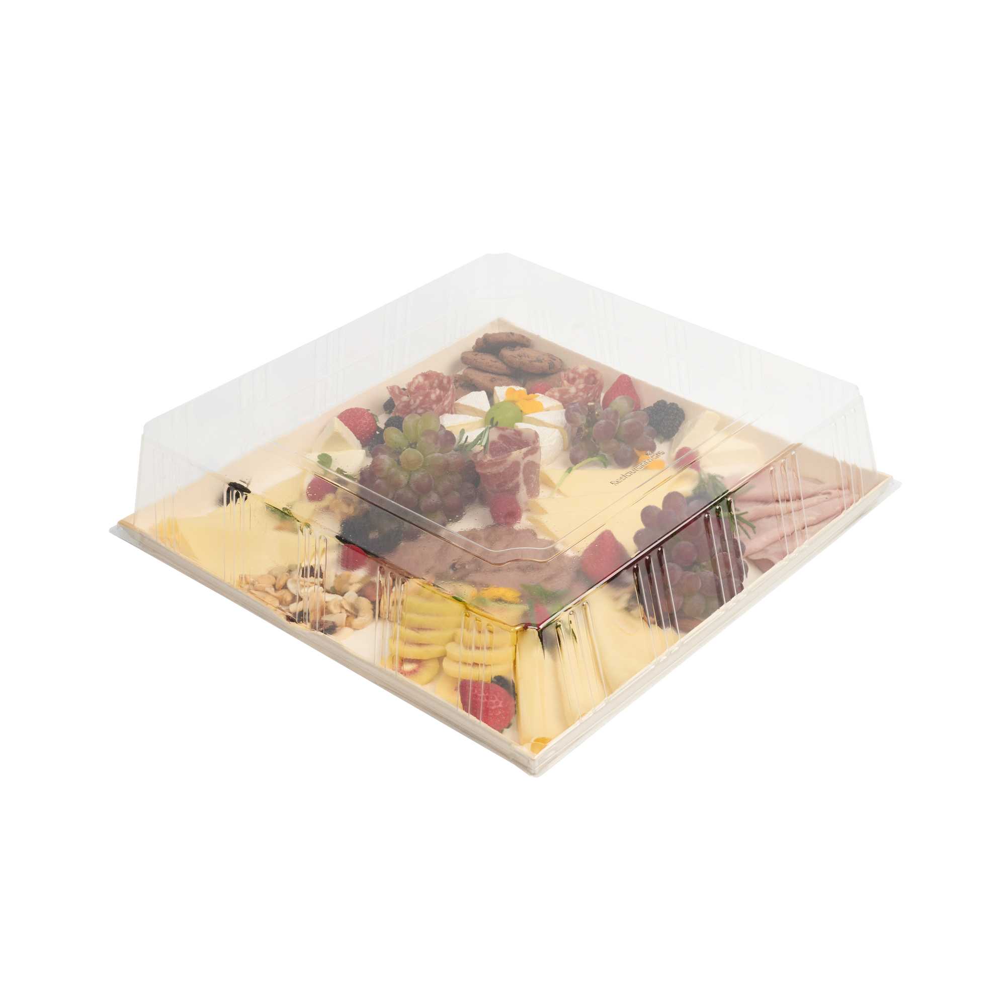 Taipei Clear Plastic Dome Lid - Fits Square Poplar Plate - 16" x 16" x 3 1/4" - 25 count box