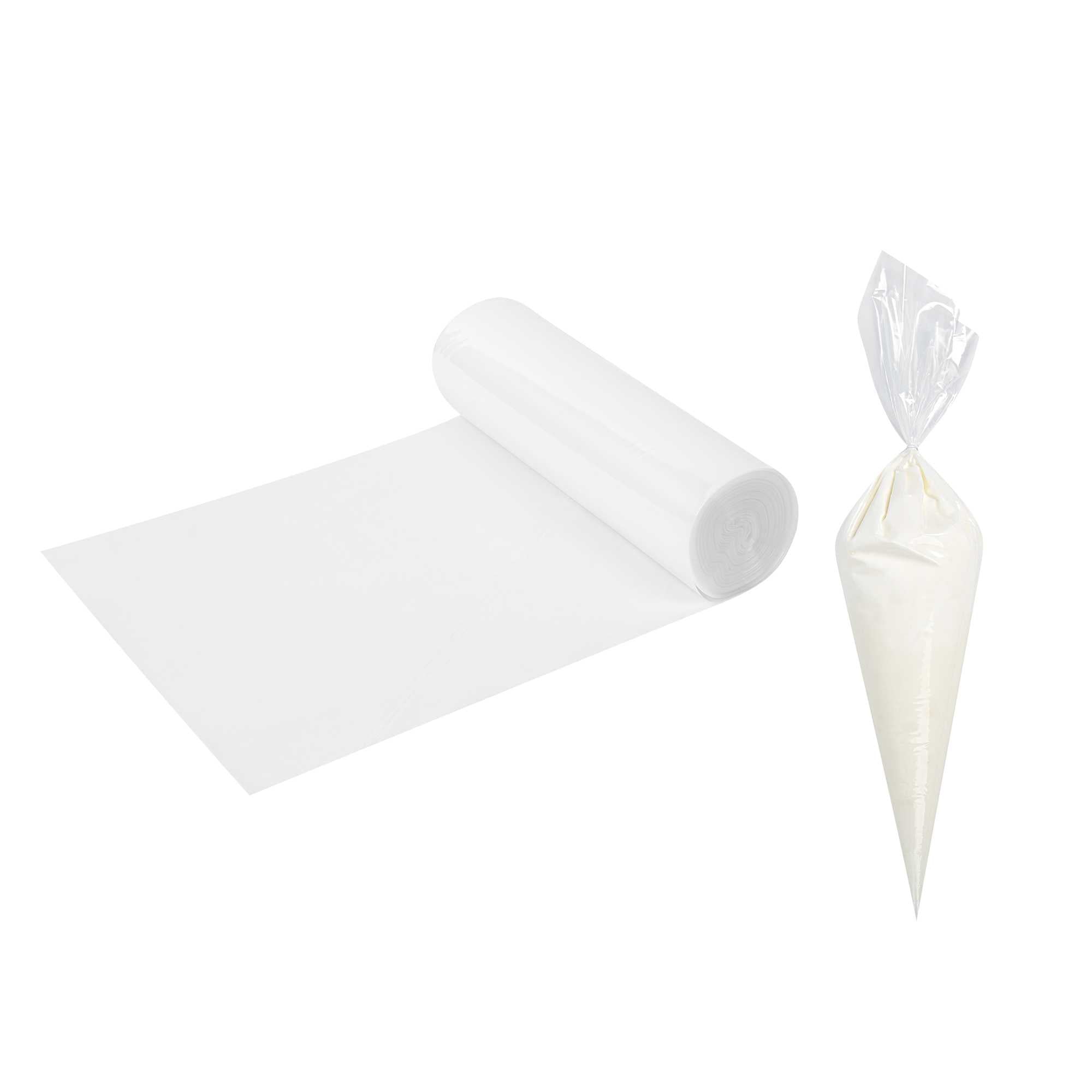 Pastry Tek Clear Plastic Disposable Pastry Piping Bag - 100 Bags / Roll, Angled Edge - 18" - 1 count box