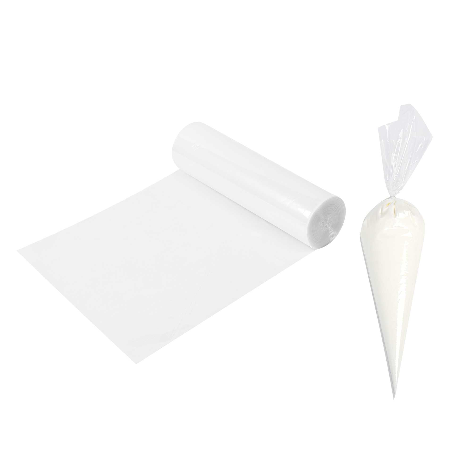 Pastry Tek Clear Plastic Disposable Pastry Piping Bag - 100 Bags / Roll, Angled Edge - 22" - 1 count box
