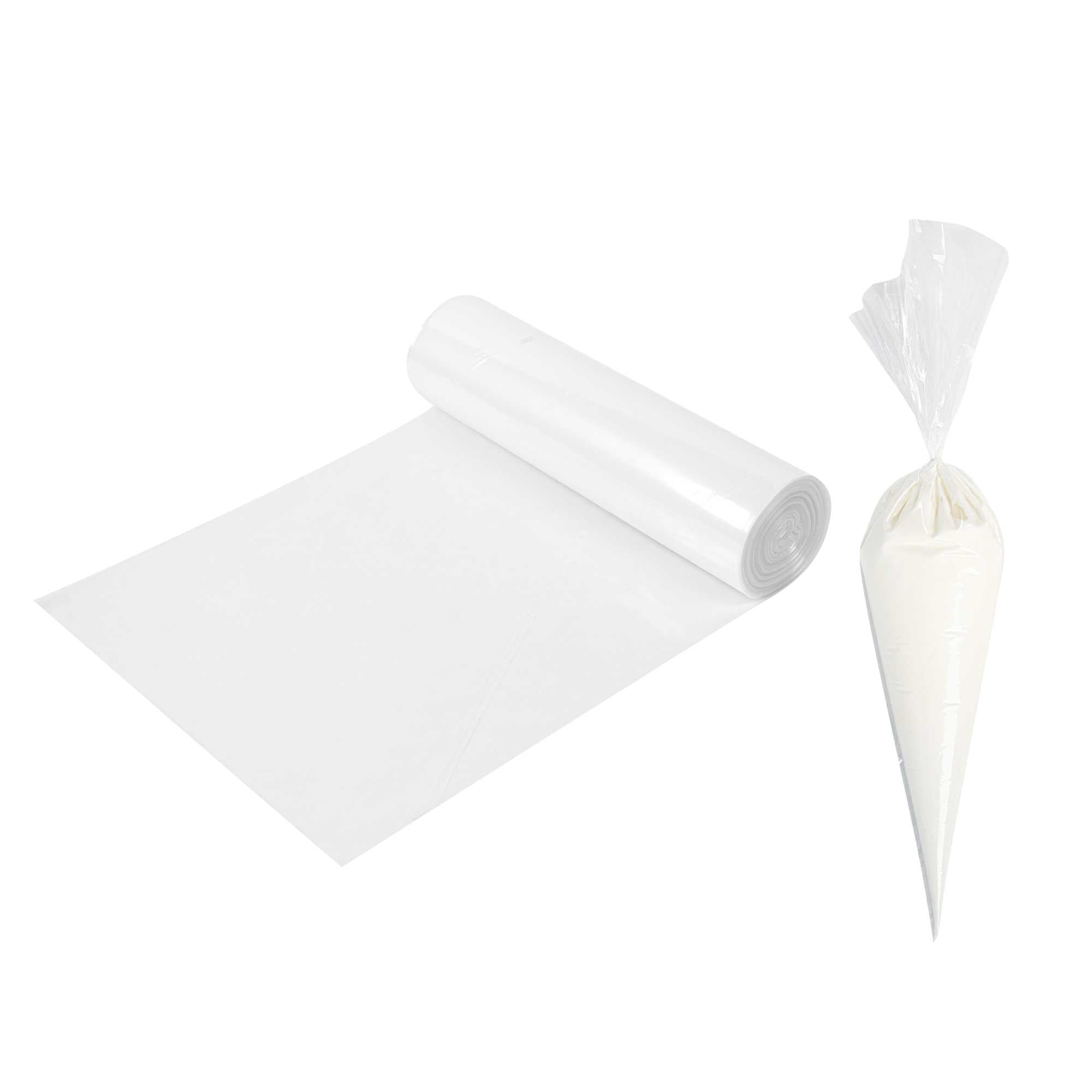 Pastry Tek Clear Plastic Disposable Pastry Piping Bag - 100 Bags / Roll, Angled Edge - 24" - 1 count Box
