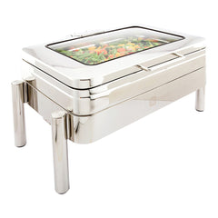 Met Lux 9 qt Rectangle Stainless Steel Full Size Chafer Body - Induction Ready, with Glass Viewing Window - 1 count box