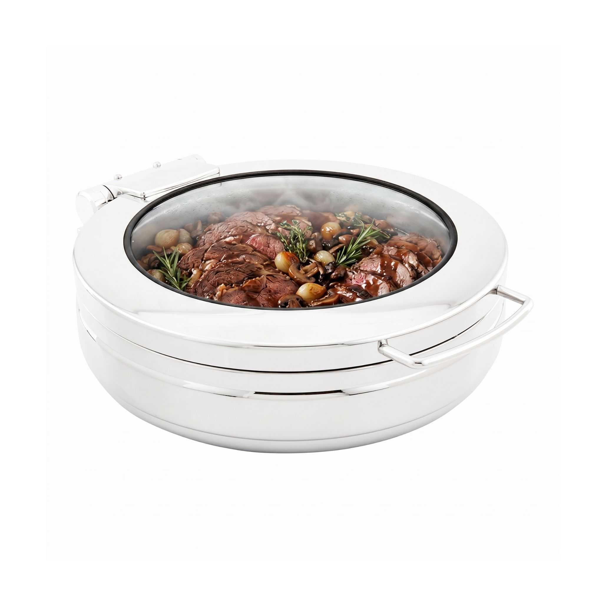 Met Lux 6 qt Round Stainless Steel Chafer Body - Induction Ready, with Glass Viewing Window - 1 count box