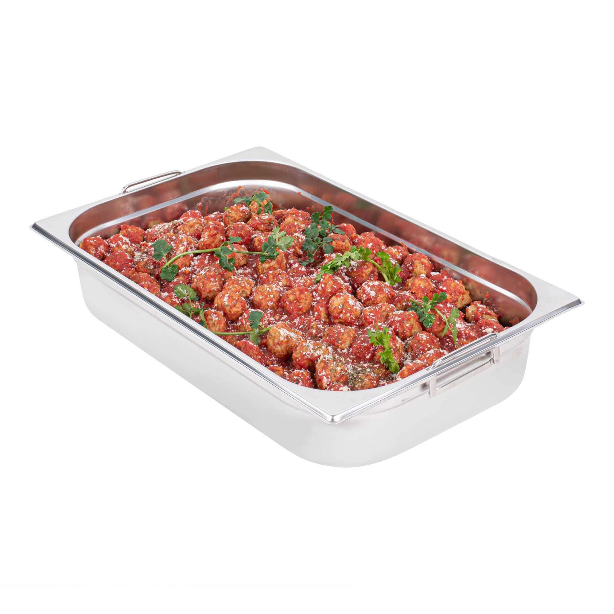 Met Lux Rectangle Stainless Steel Full Size Steam Table Pan 4 Inch Deep - Anti Jam, Collapsible Handles - 1 count box