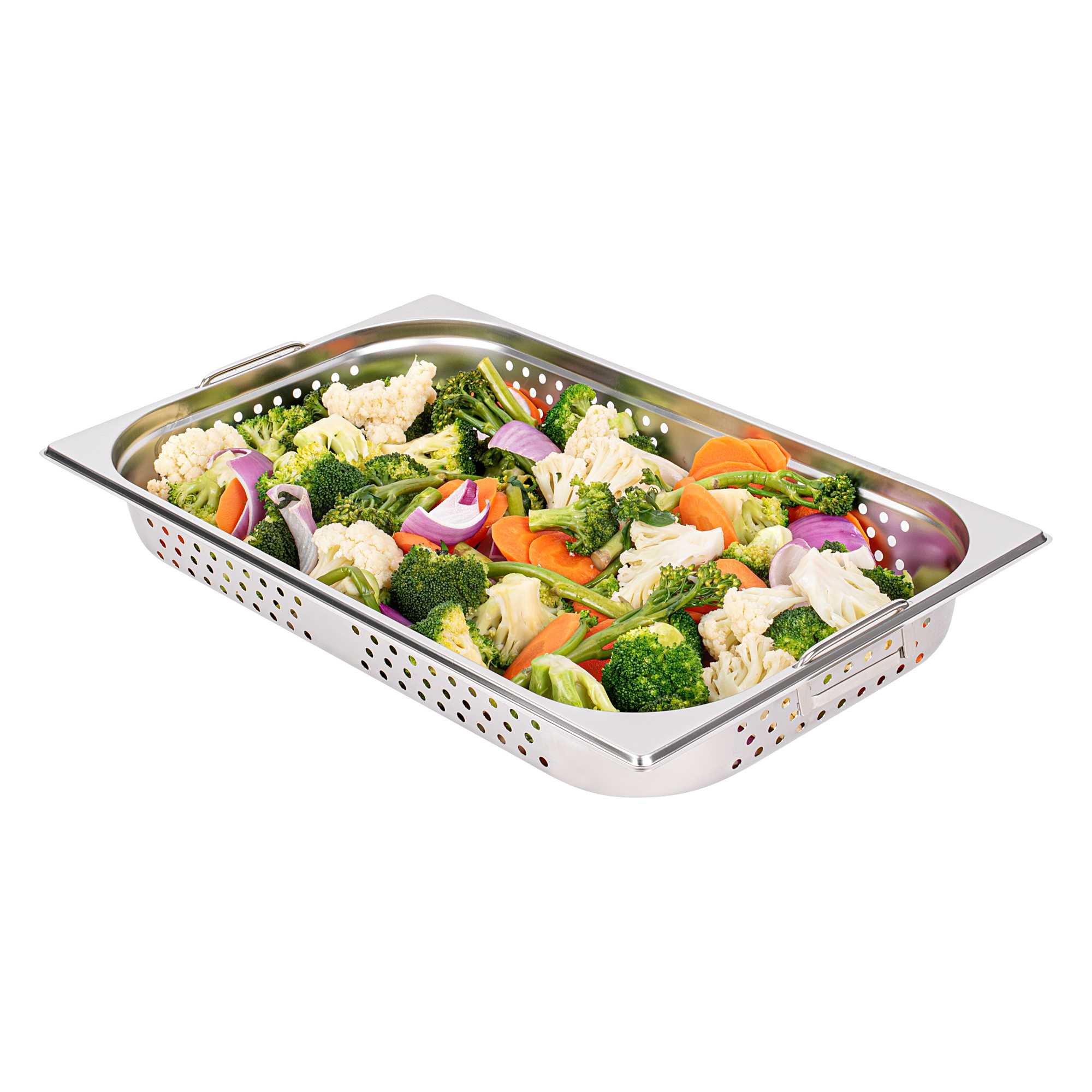 Met Lux Rectangle Stainless Steel Full Size Steam Table Pan 2.5 Inch Deep - Perforated, Anti Jam, Collapsible Handles - 1 count box