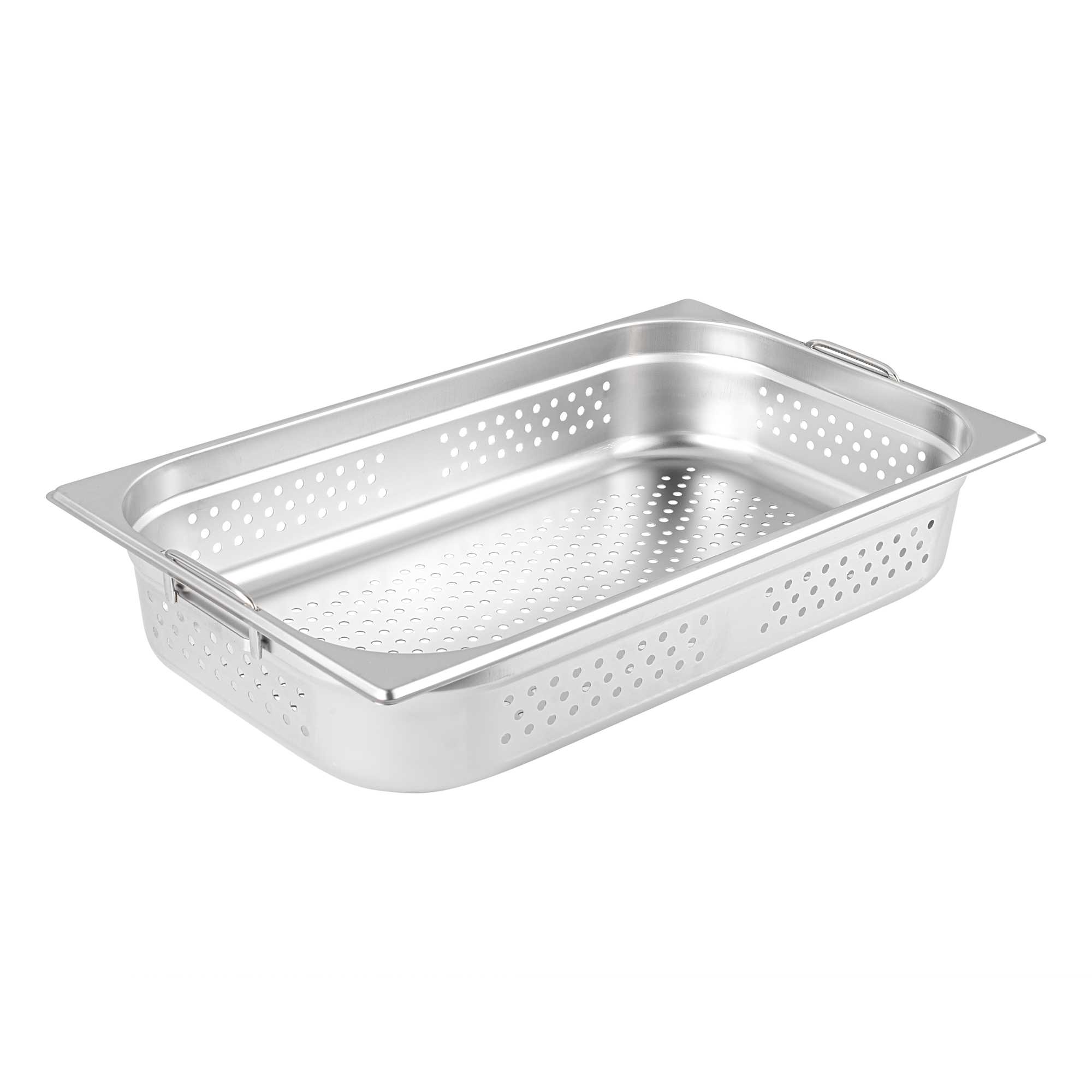 Met Lux Rectangle Stainless Steel Full Size Steam Table Pan 4 Inch Deep - Perforated, Anti Jam, Collapsible Handles - 1 count box