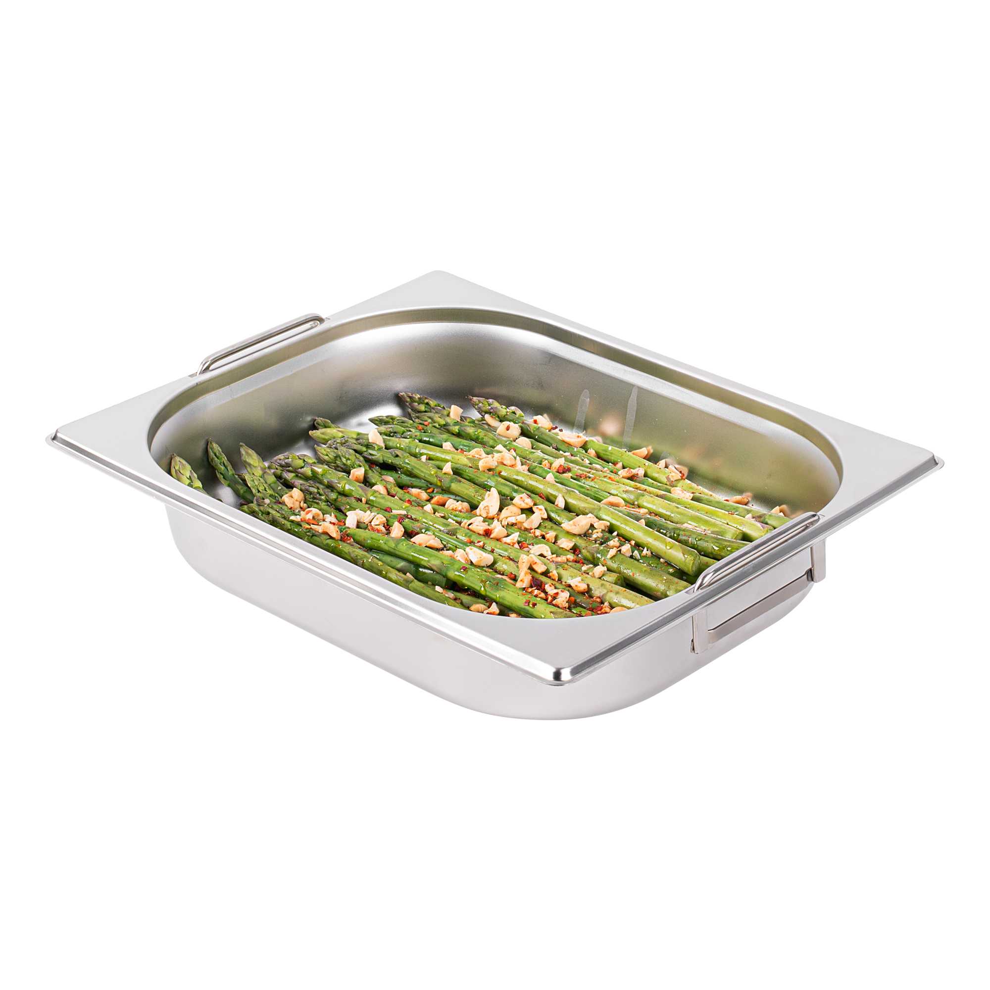 Met Lux Rectangle Stainless Steel 1/2 Size Steam Table Pan 2.5 Inch Deep - Anti Jam, Collapsible Handles - 1 count box