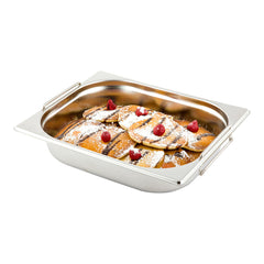 Met Lux Rectangle Stainless Steel 1/2 Size Steam Table Pan 2.5 Inch Deep - Anti Jam, Collapsible Handles - 1 count box