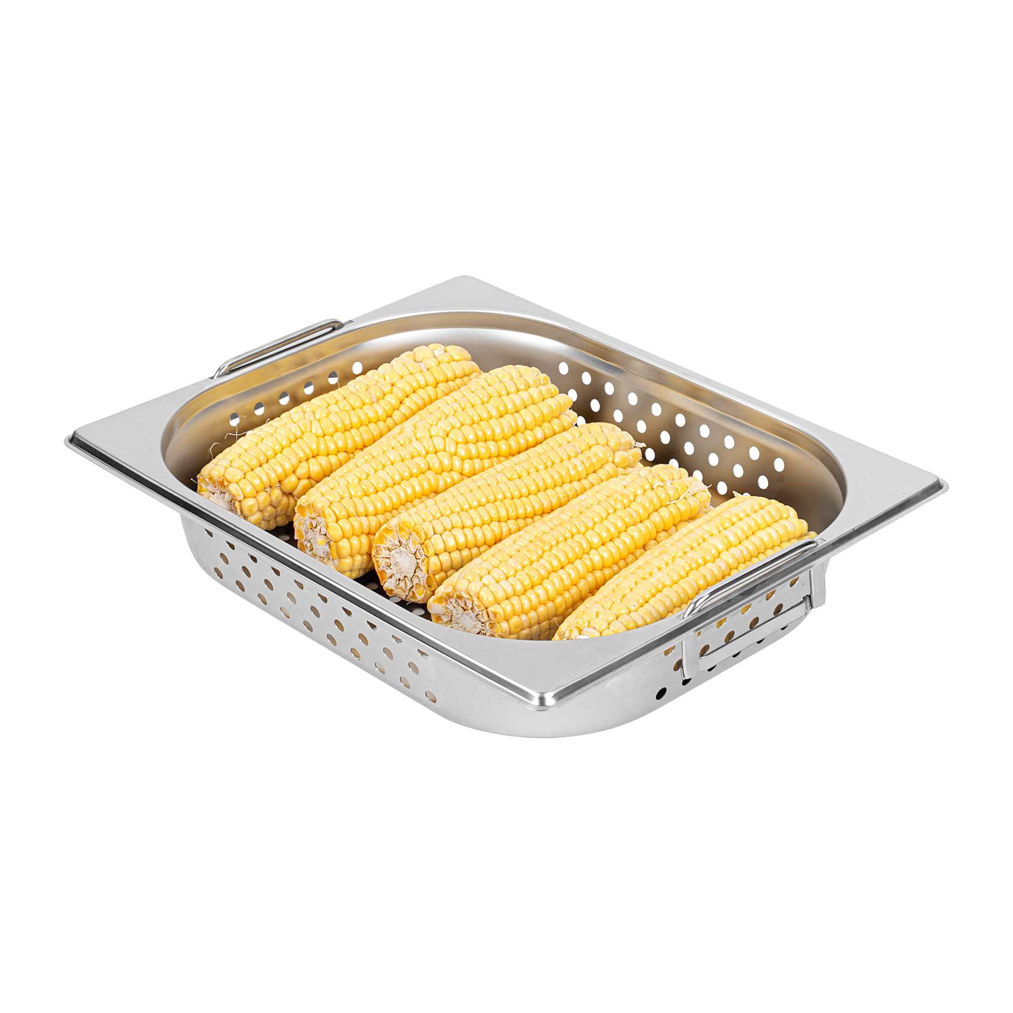 Met Lux Rectangle Stainless Steel 1/2 Size Steam Table Pan 2.5 Inch Deep - Perforated, Anti Jam, Collapsible Handles - 1 count box